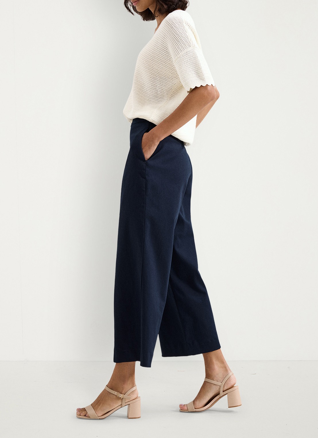 Phase Eight Sylvie high waist wide fit cropped broek - detail 6 donkerblauw