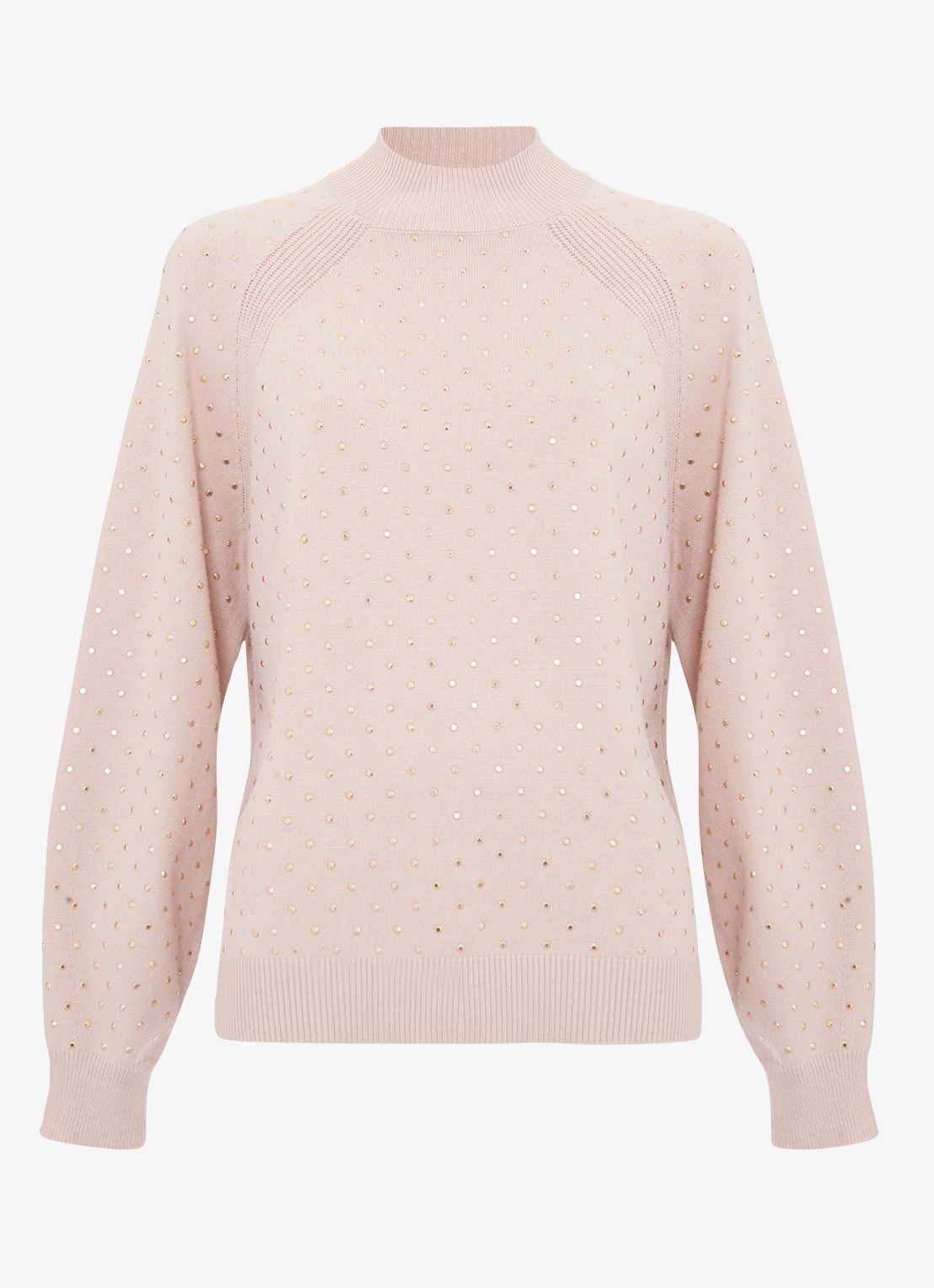 Phase Eight Tala fijngebreide trui met studs   - voorkant roze