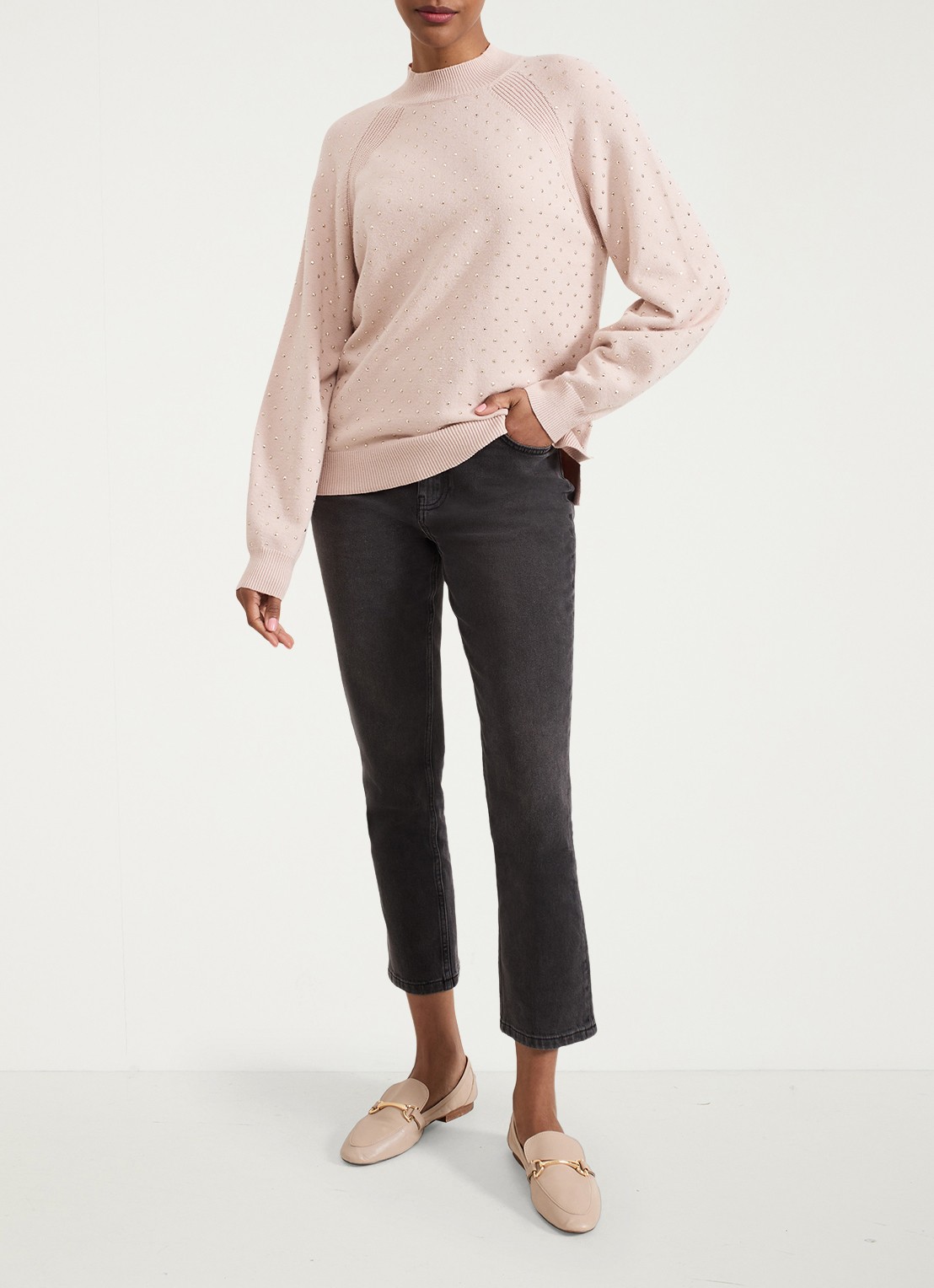 Phase Eight Tala fijngebreide trui met studs   - voorkant 2 roze