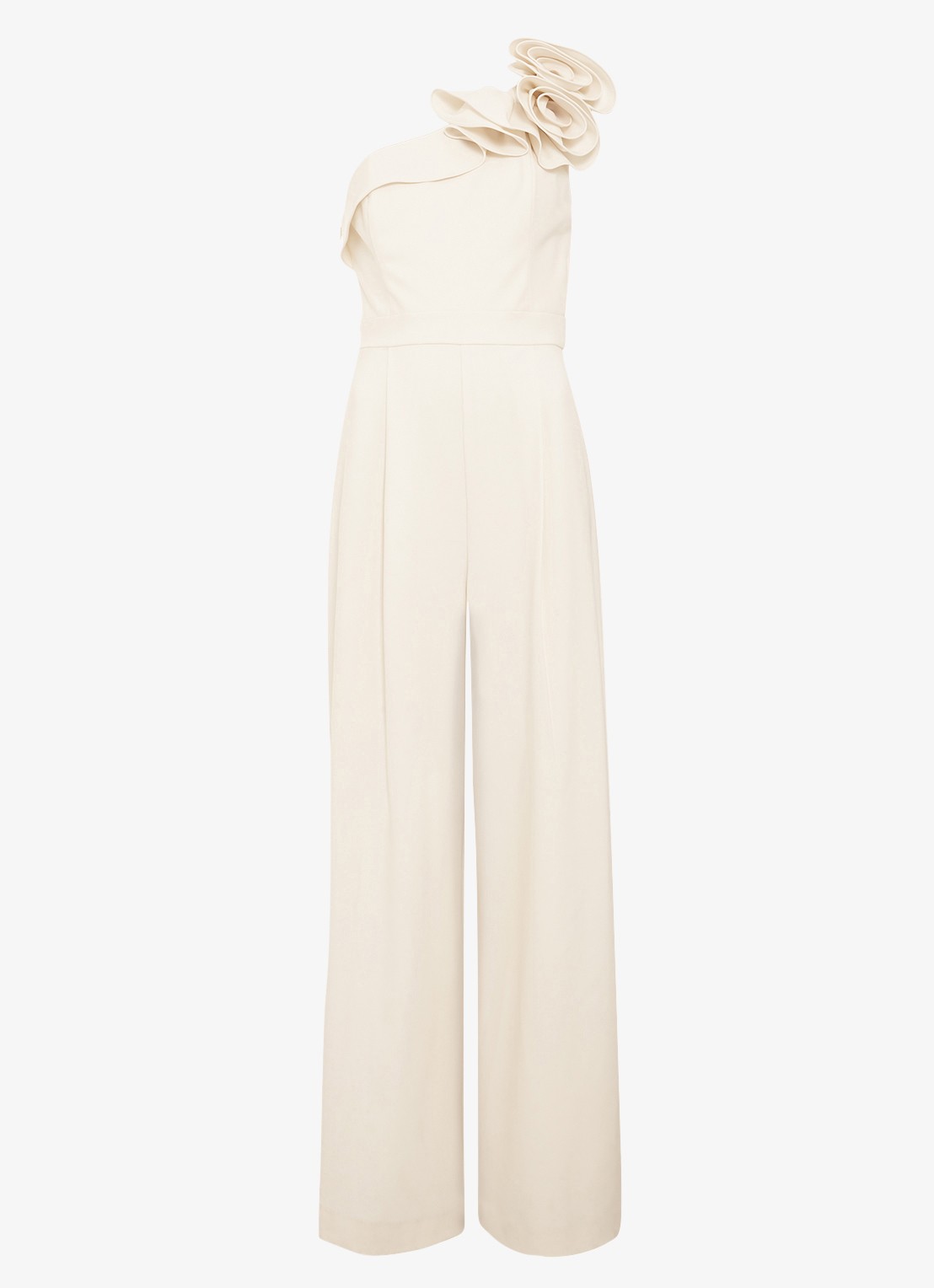 Phase Eight Tali wide fit one shoulder jumpsuit met persplooi - voorkant 7 creme