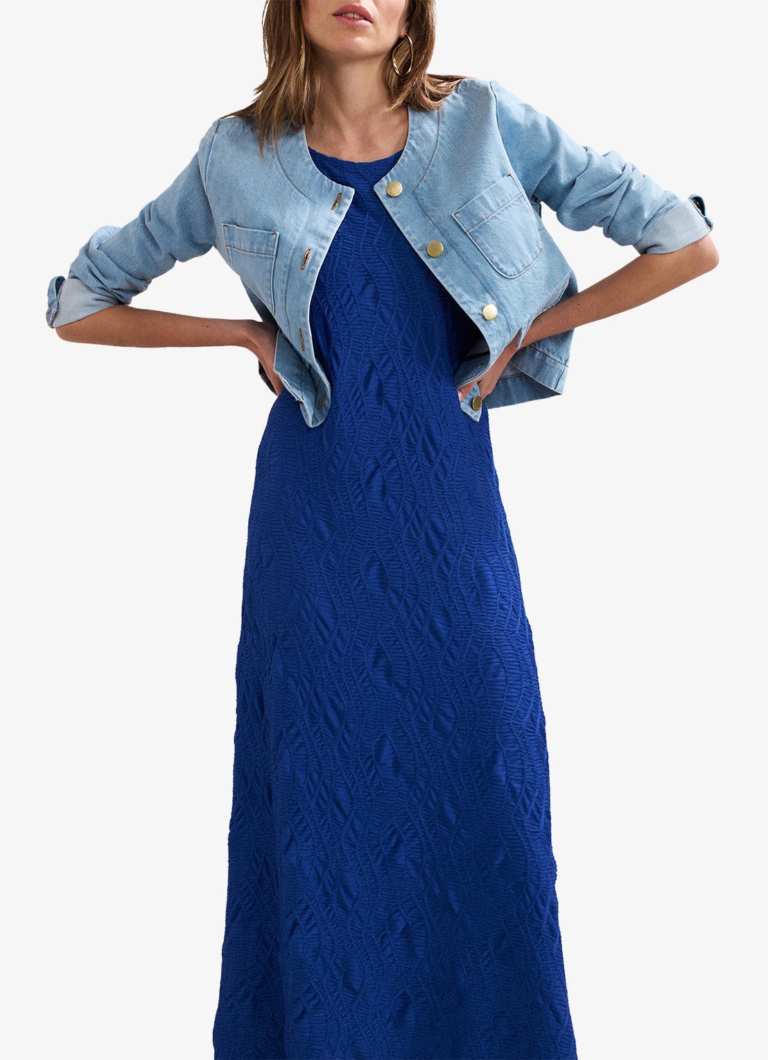 Phase Eight Talia midi jurk met structuur - detail 5 donkerblauw
