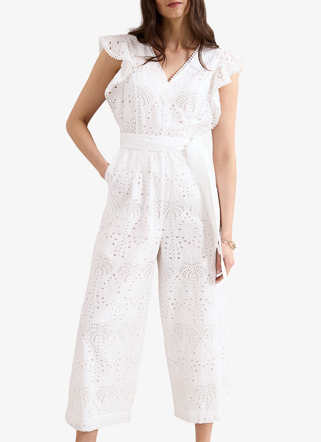 Phase Eight Talulah loose fit jumpsuit met broderie - detail wit