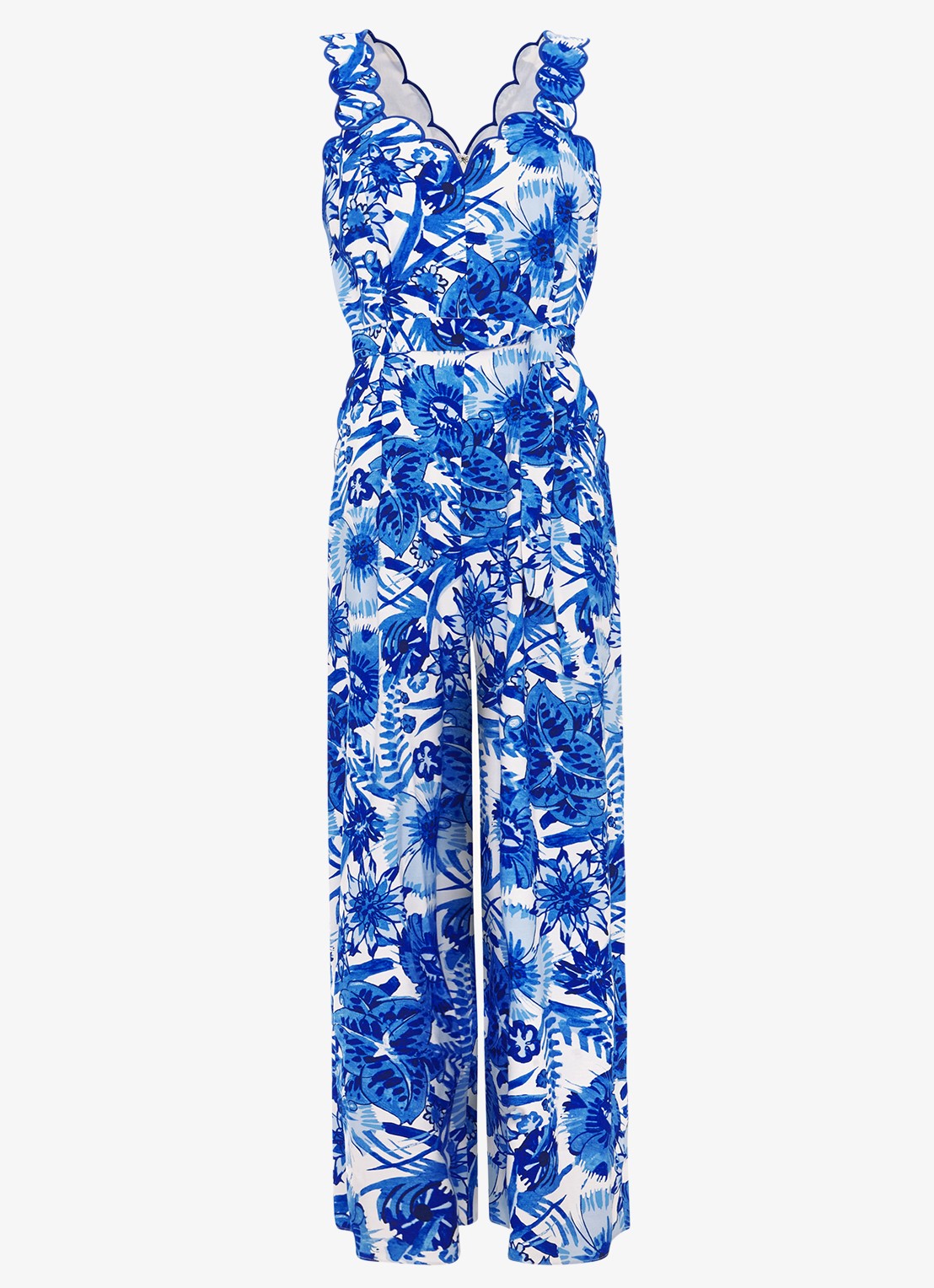 Phase Eight Tamzin wide fit cropped jumpsuit met bloemenprint en steekzakken - voorkant blauw