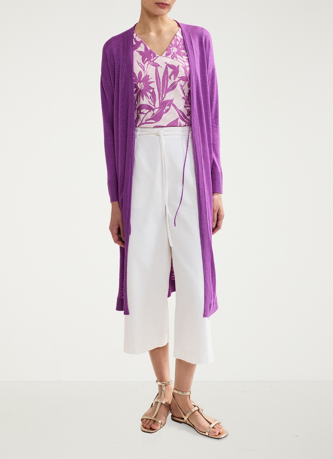 Phase Eight Tasha fijngebreid vest in linnenblend - voorkant 8 paars