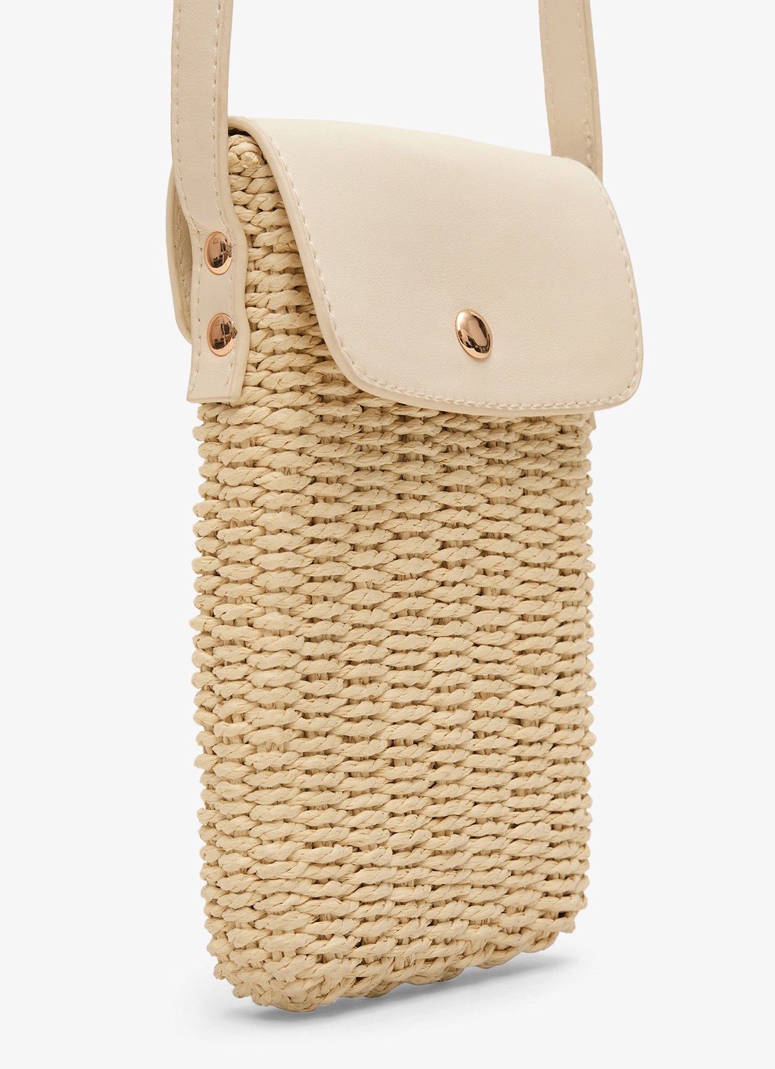 Phase Eight Telefoonhoesje van raffia met schouderriem - detail khaki