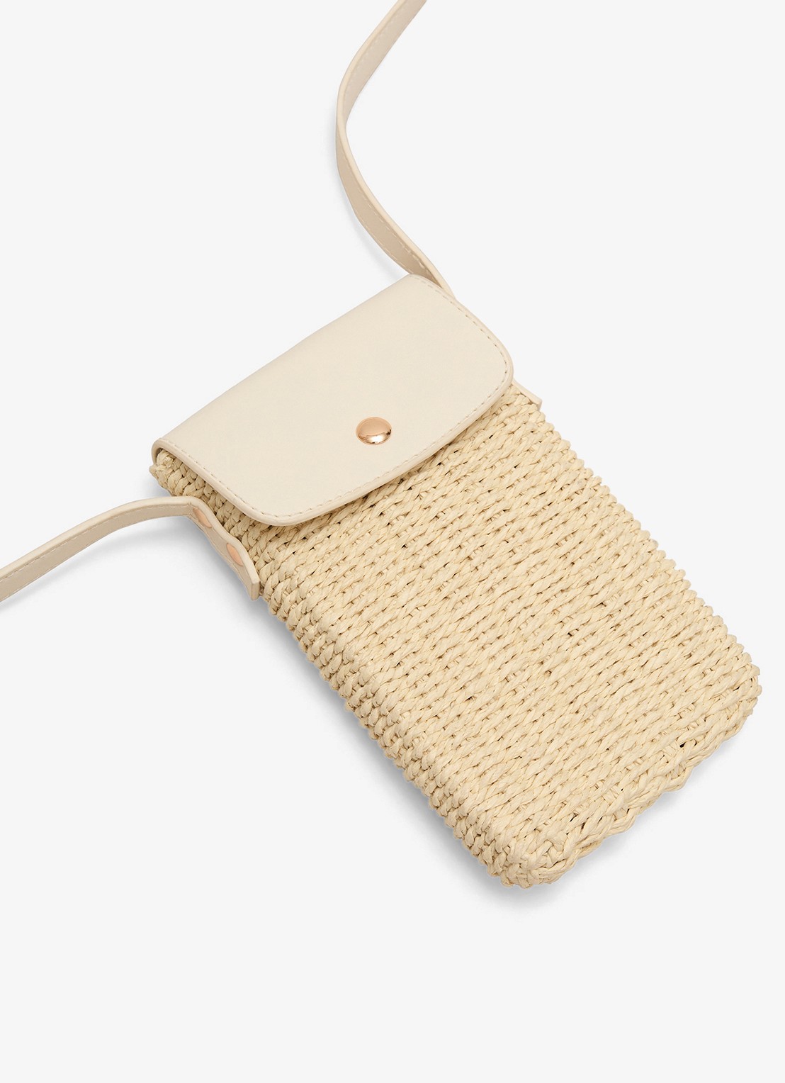 Phase Eight Telefoonhoesje van raffia met schouderriem - detail 3 khaki
