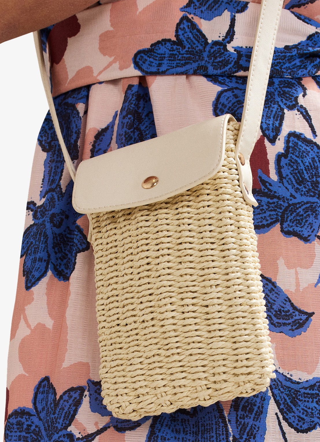 Phase Eight Telefoonhoesje van raffia met schouderriem - detail 5 khaki