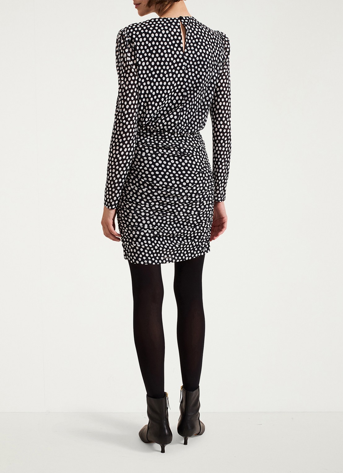 Phase Eight Teodroa mini jurk met stippenprint en ruches - achterkant 6 zwart