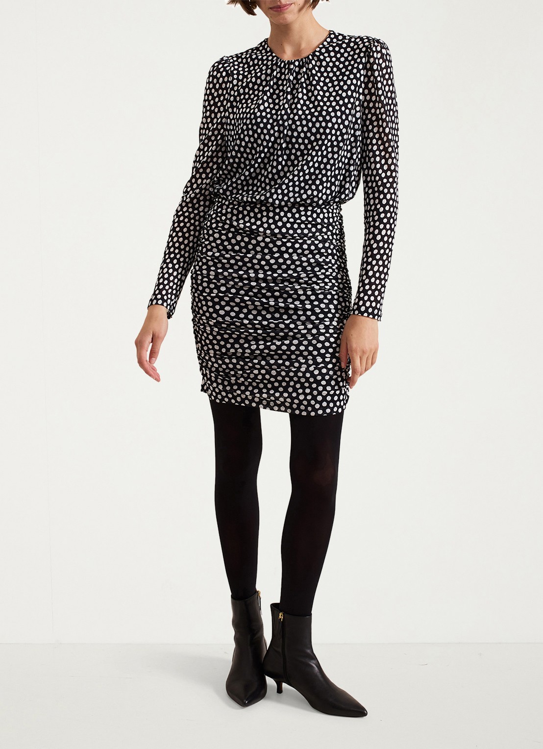 Phase Eight Teodroa mini jurk met stippenprint en ruches - detail 3 zwart