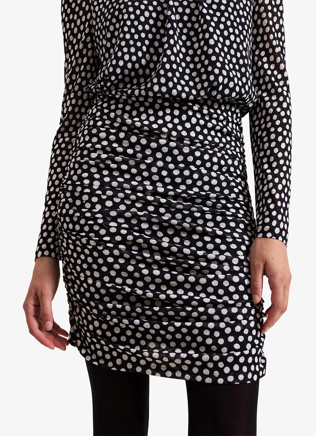 Phase Eight Teodroa mini jurk met stippenprint en ruches - detail 4 zwart