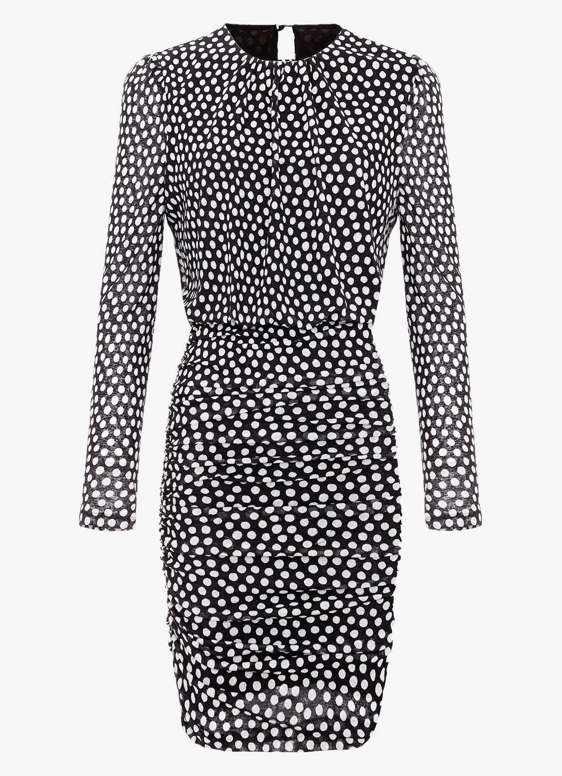 Phase Eight Teodroa mini jurk met stippenprint en ruches - voorkant zwart