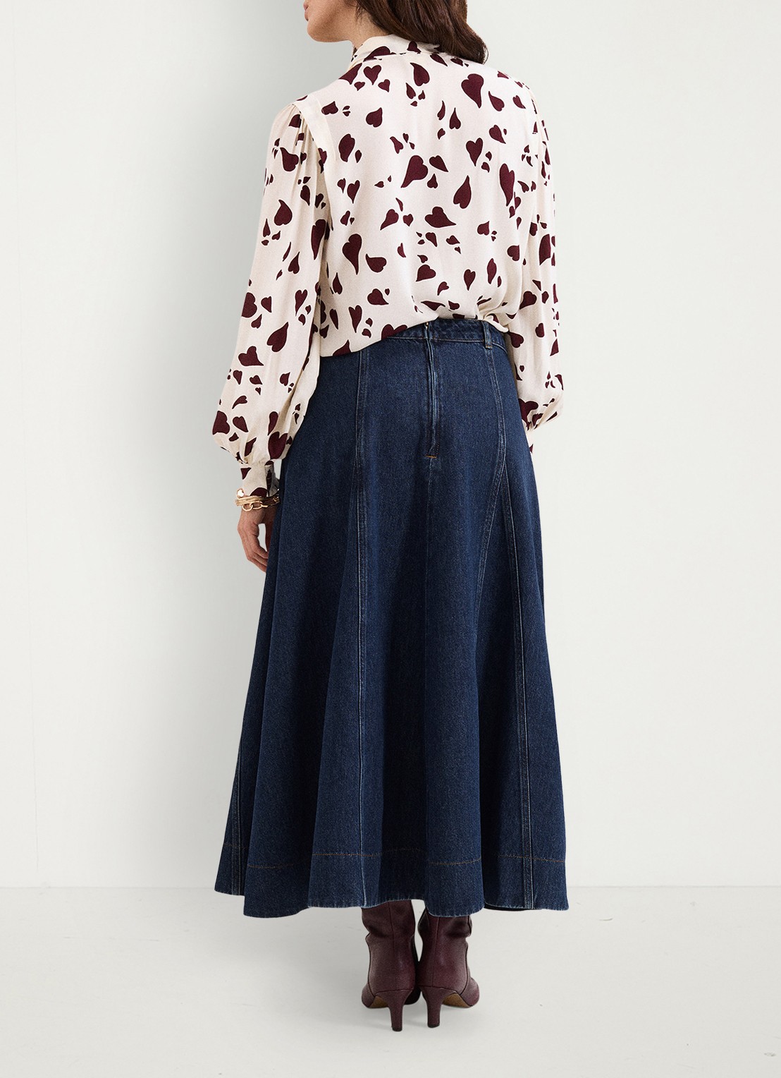 Phase Eight Thea midi rok van denim - achterkant denim