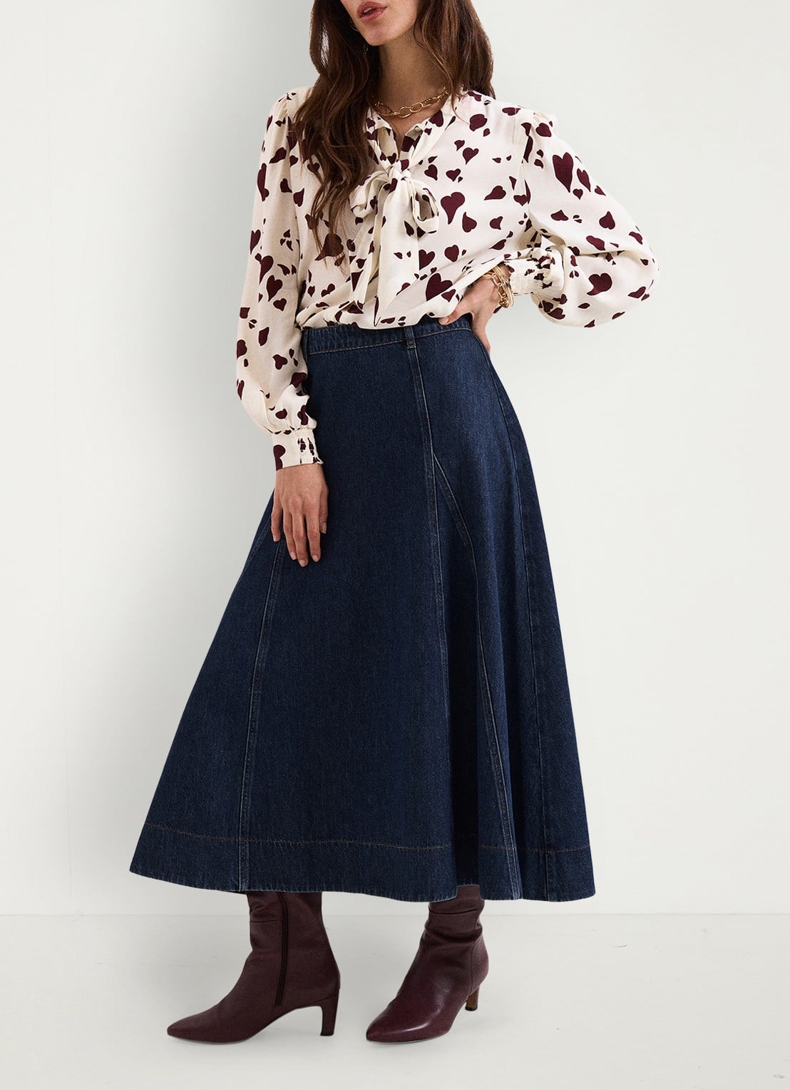 Phase Eight Thea midi rok van denim - voorkant 7 denim