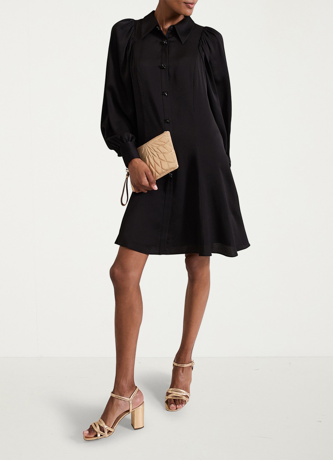 Phase Eight Tila mini blousejurk met ballonmouw - voorkant 2 zwart