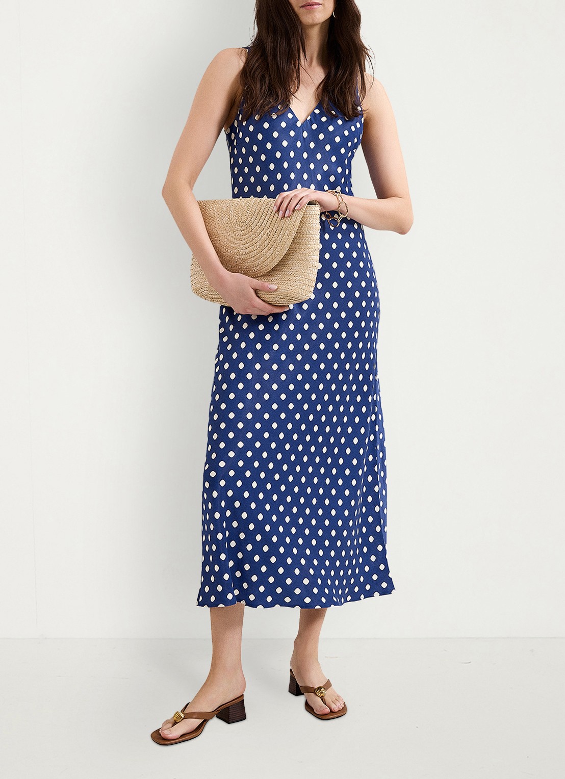 Phase Eight Tina midi jurk met stippenprint - voorkant 2 donkerblauw