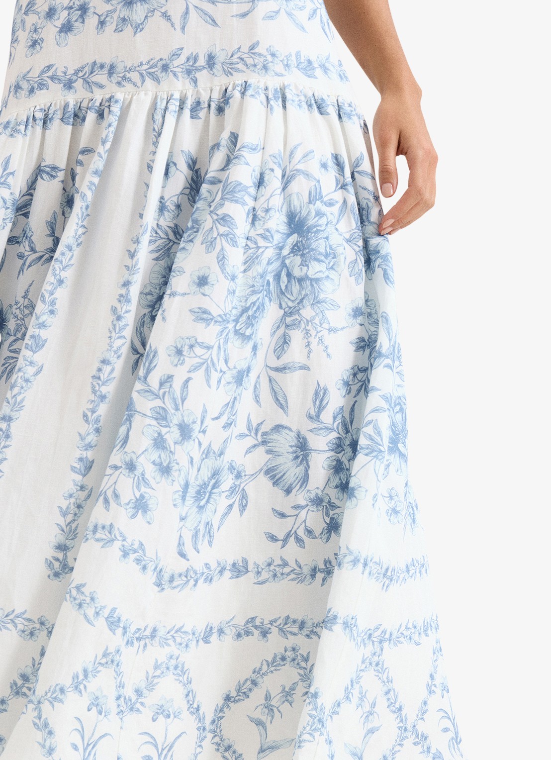 Phase Eight Torin midi jurk in linnenblend met bloemenprint - detail 6 blauw