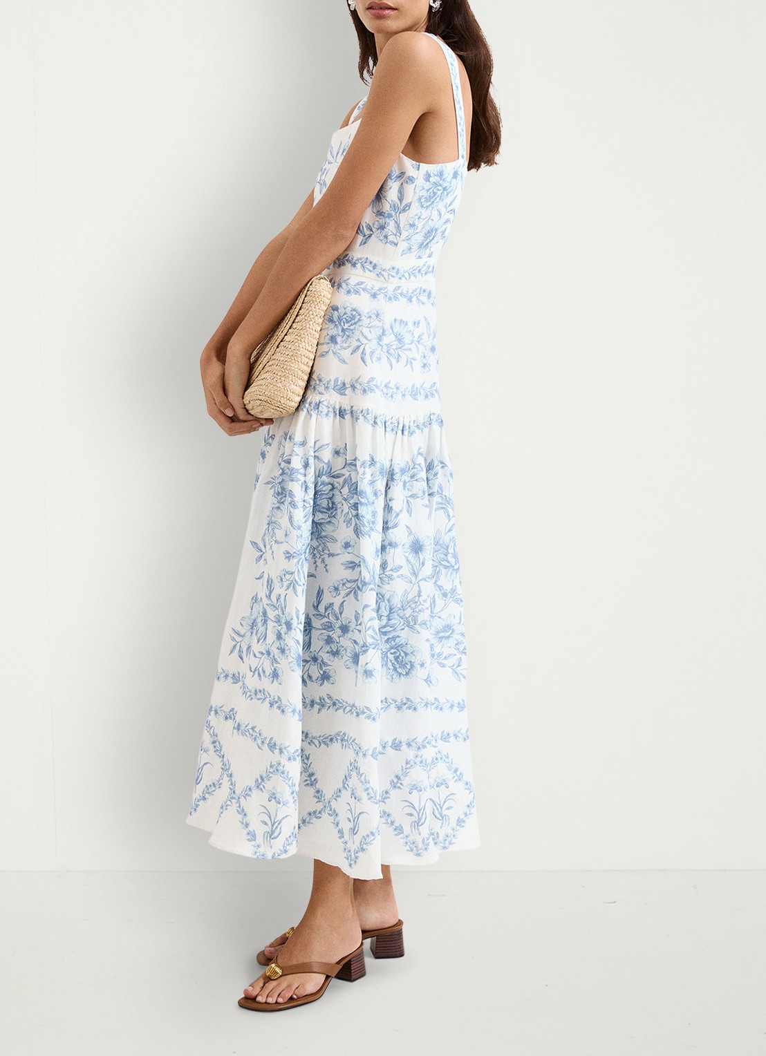 Phase Eight Torin midi jurk in linnenblend met bloemenprint - detail 7 blauw