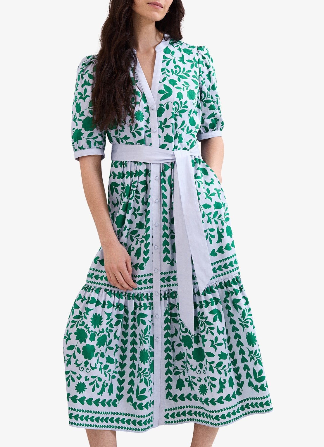 Phase Eight Trinity midi blousejurk met strikceintuur - detail 4 donkerblauw