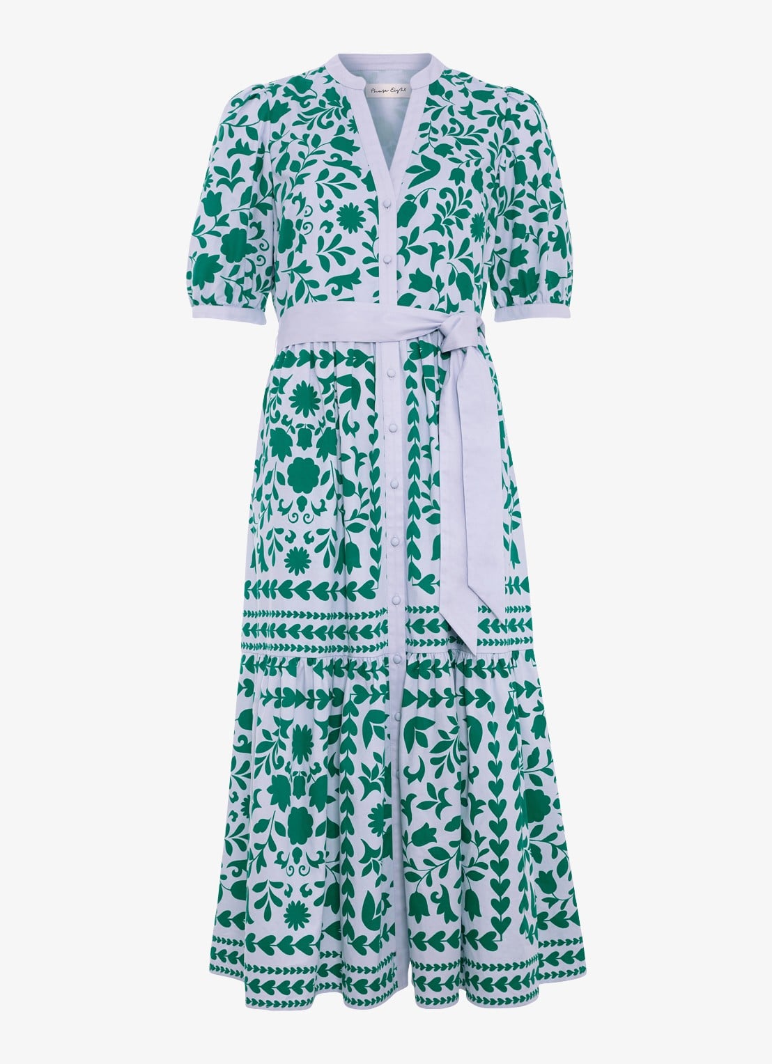 Phase Eight Trinity midi blousejurk met strikceintuur - voorkant 2 donkerblauw