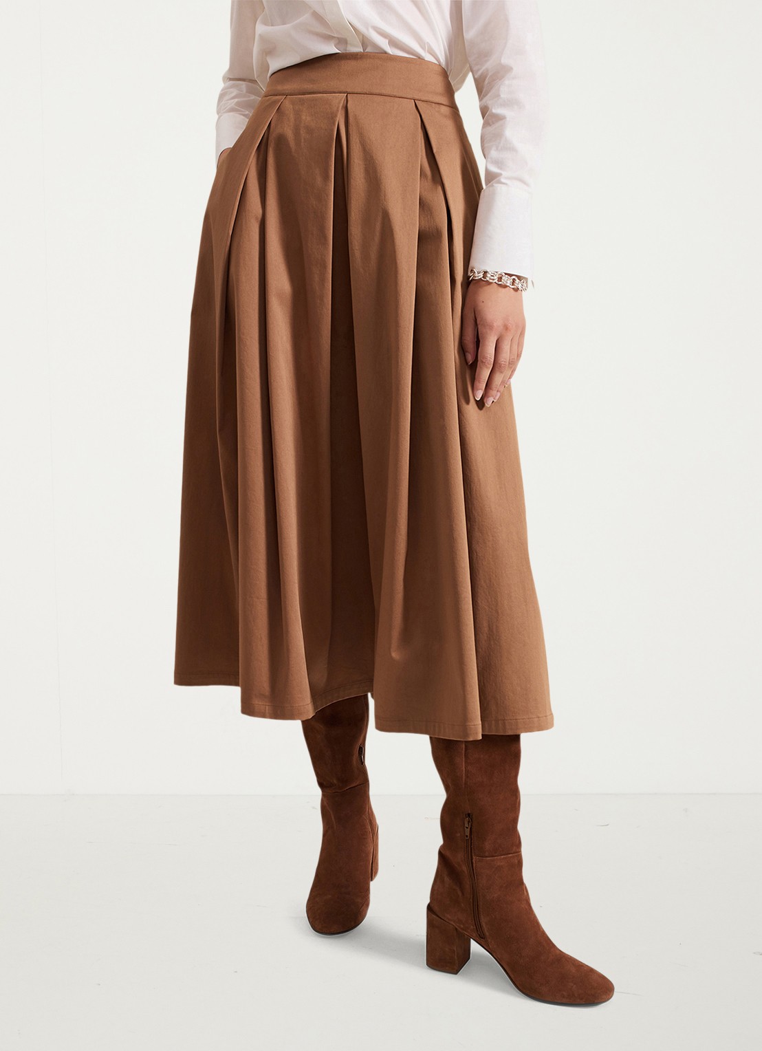 Phase Eight Trinity midi rok met plooien - detail camel