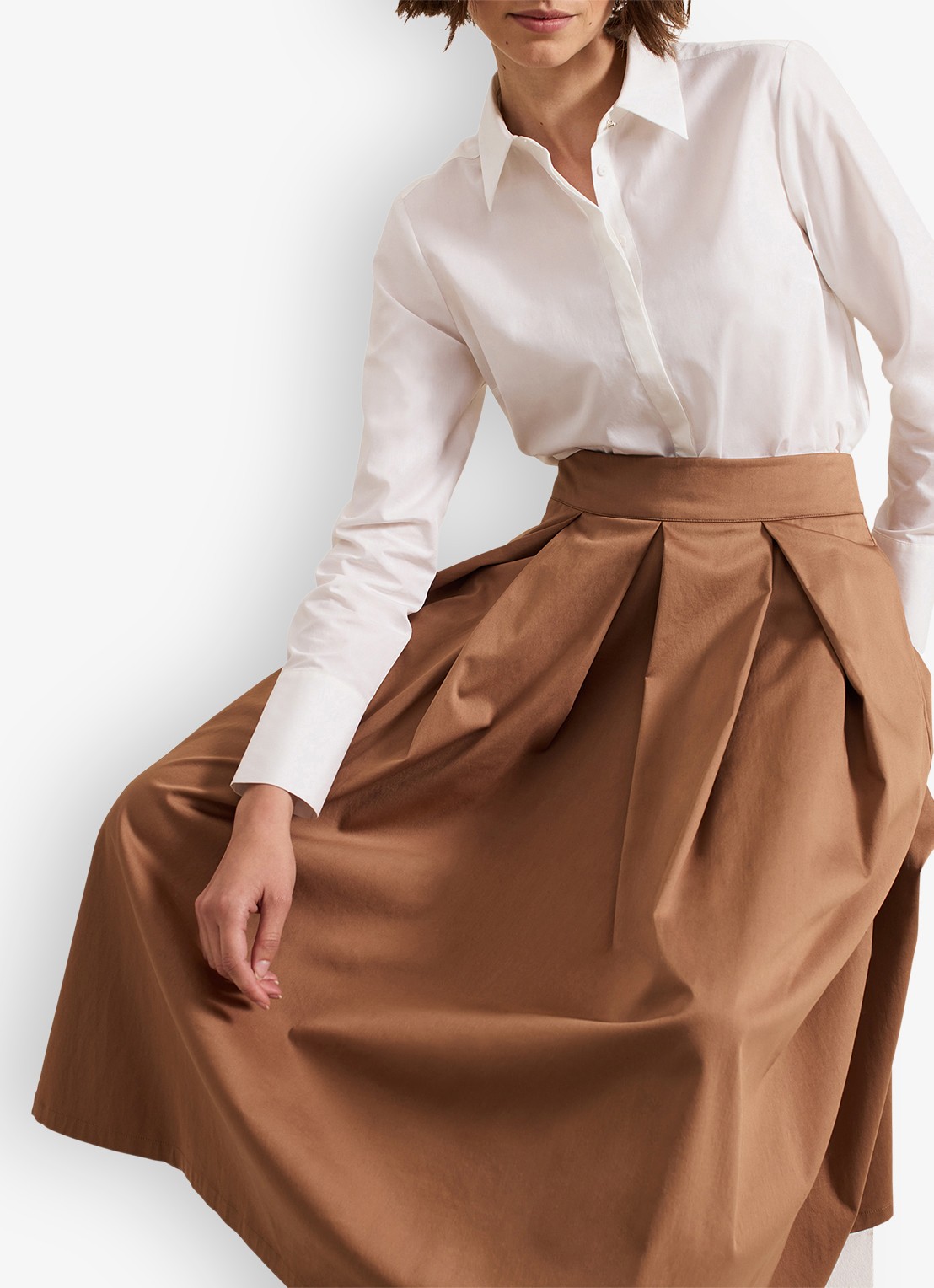 Phase Eight Trinity midi rok met plooien - detail 2 camel