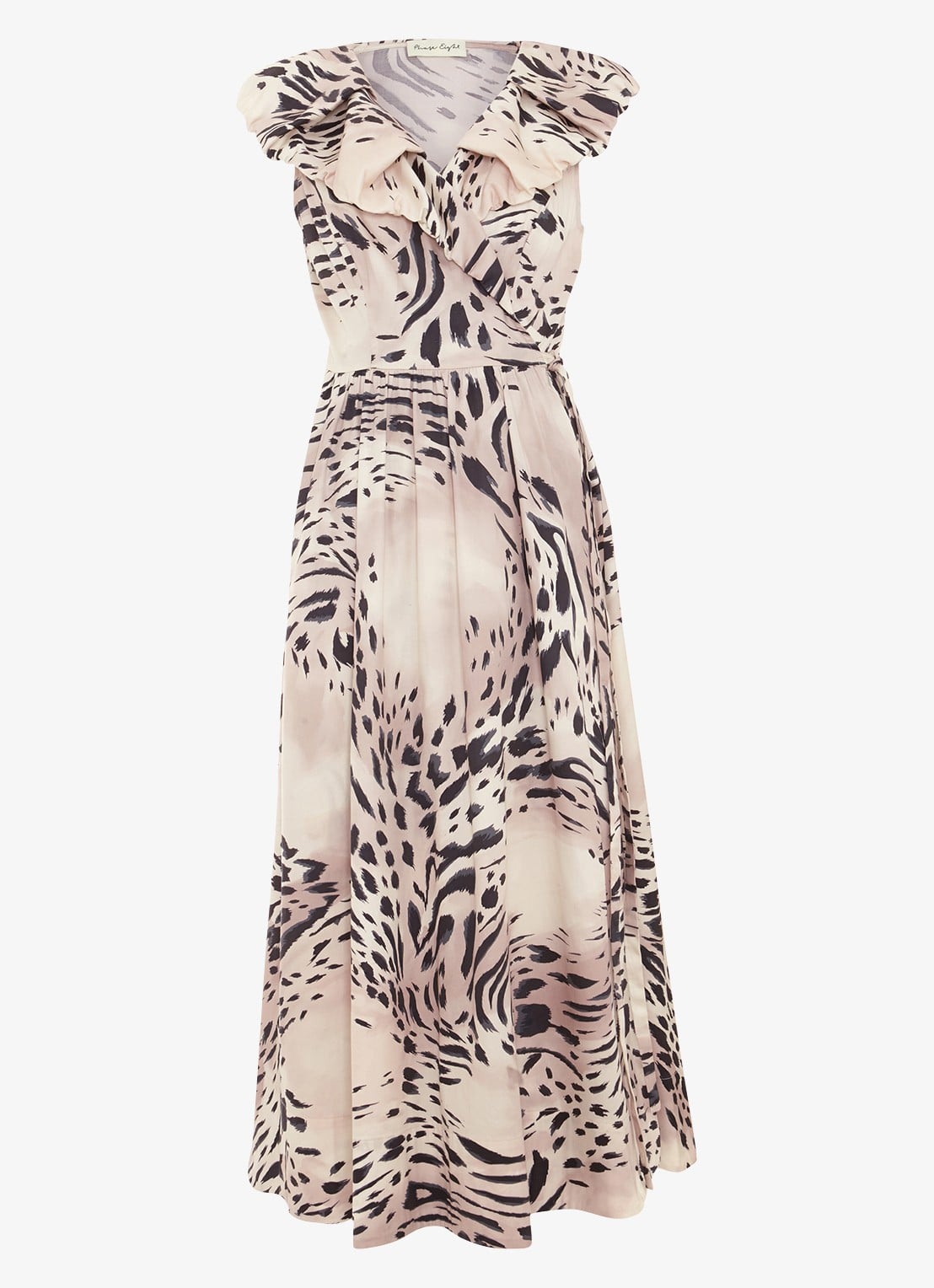 Phase Eight Trix mouwloze midi jurk met volant - voorkant 7 beige