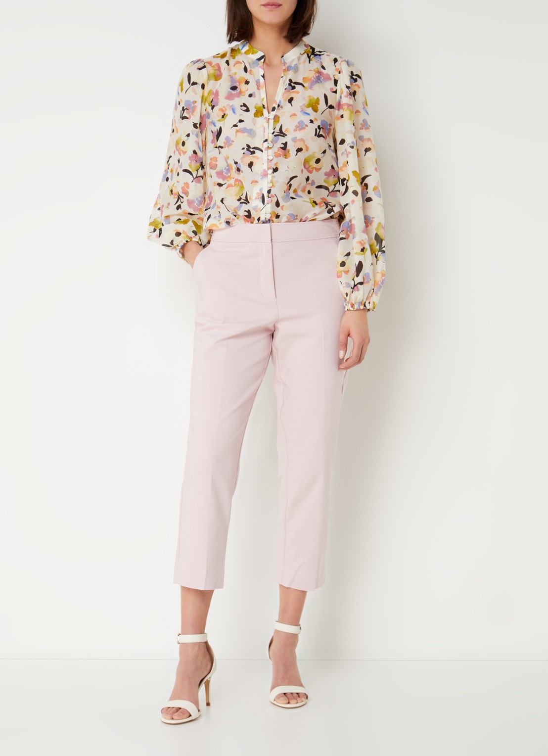 Phase Eight Ulrica high waist cropped slim fit pantalon met steekzakken - voorkant 3 lichtroze
