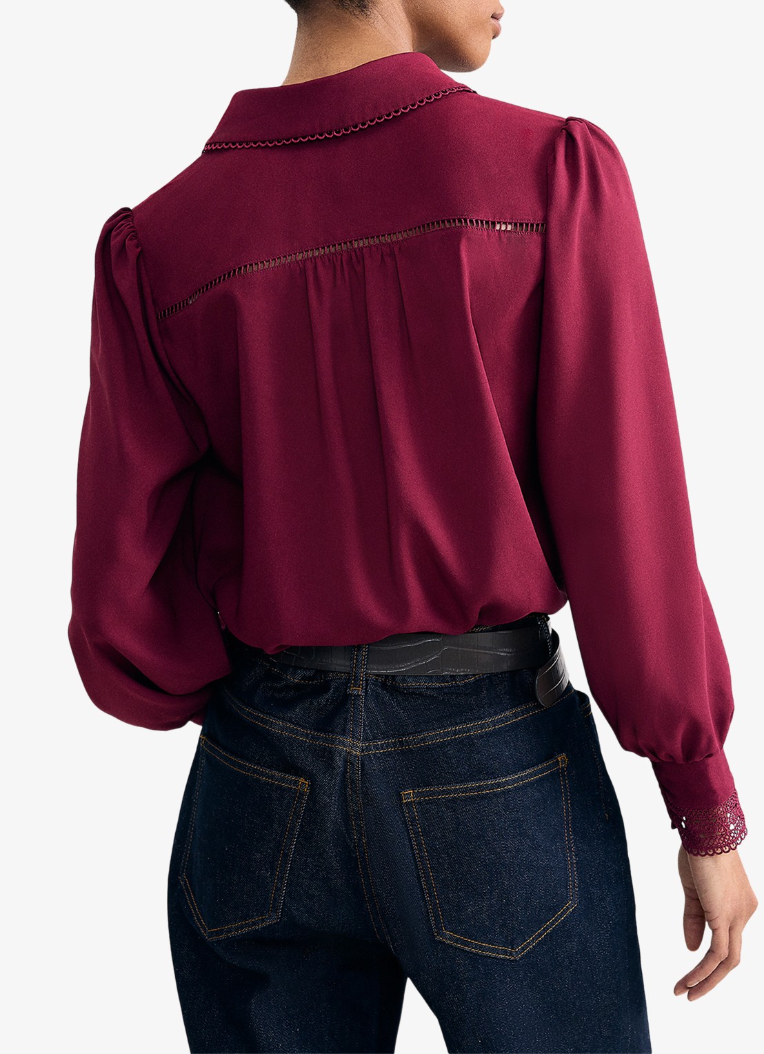 Phase Eight Uma blouse met details van kant - achterkant 6 bordeauxrood