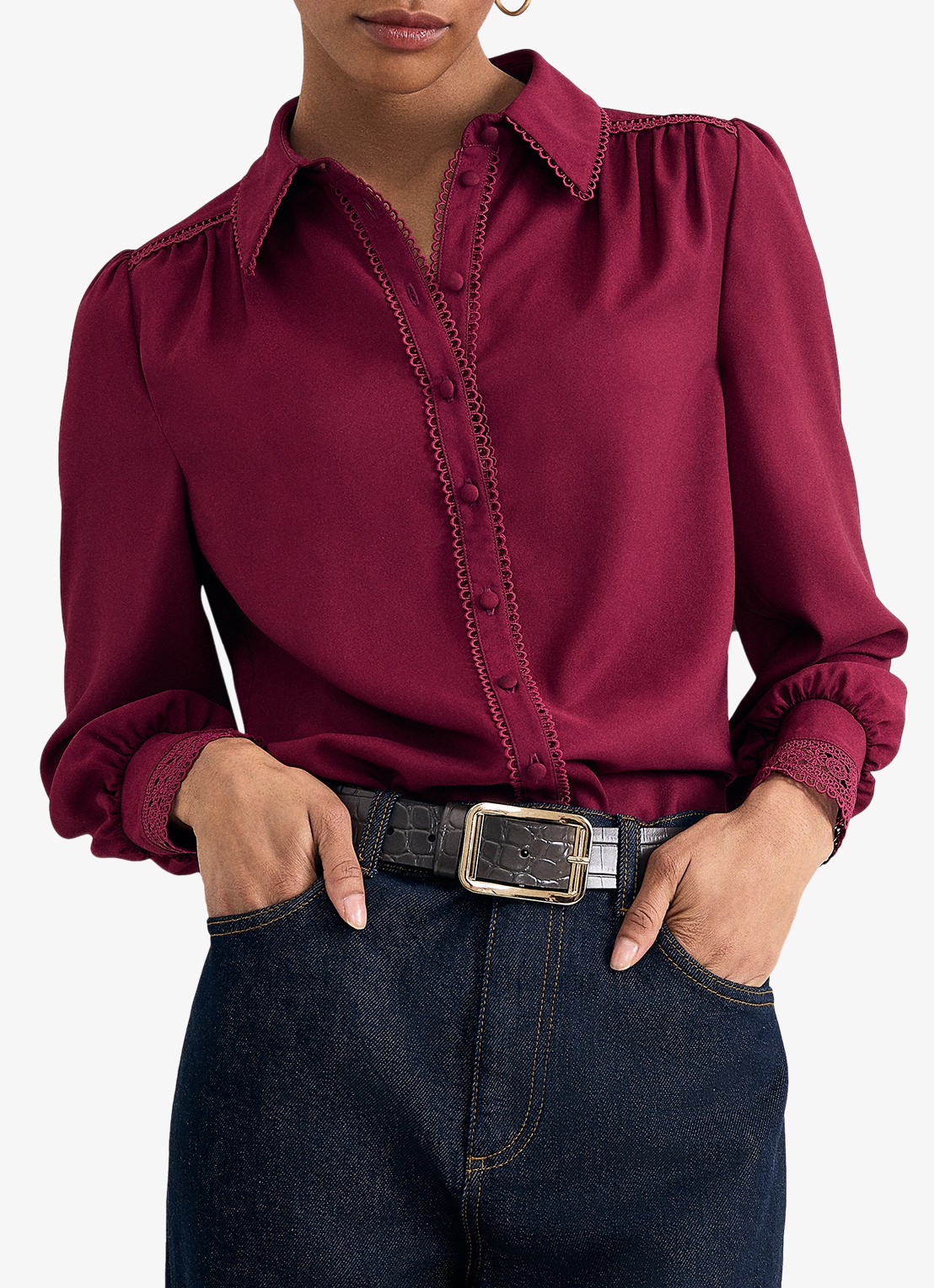 Phase Eight Uma blouse met details van kant - detail bordeauxrood