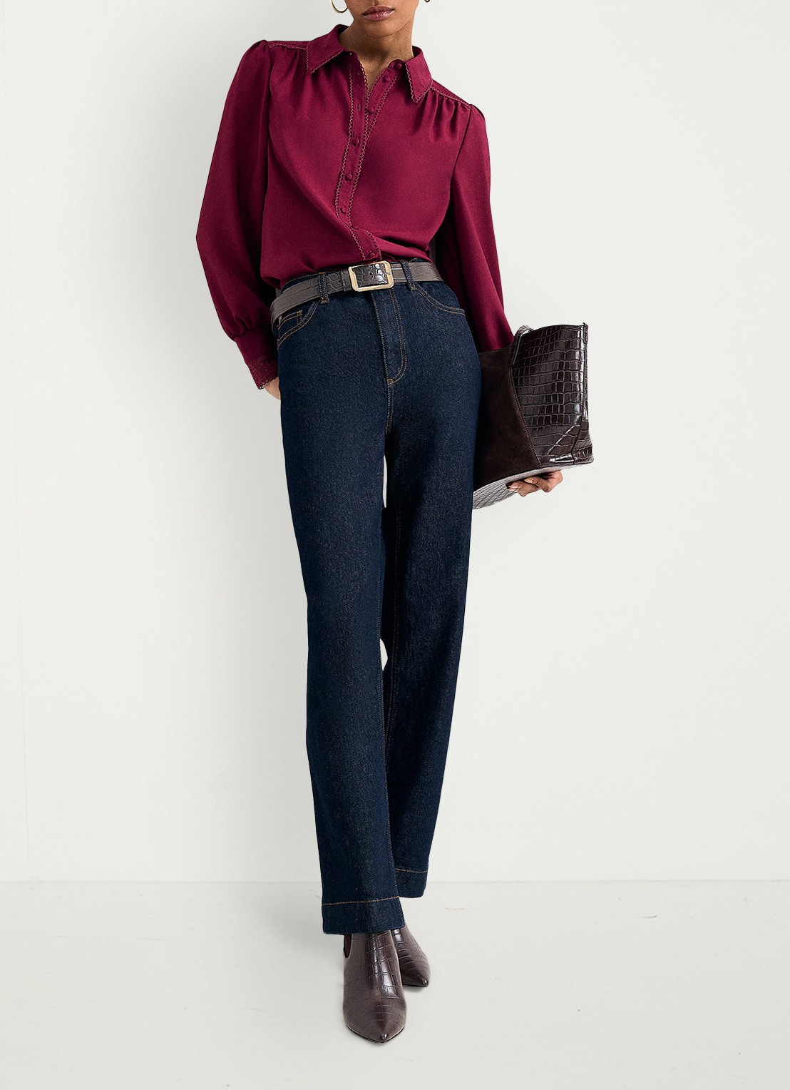 Phase Eight Uma blouse met details van kant - voorkant 8 bordeauxrood
