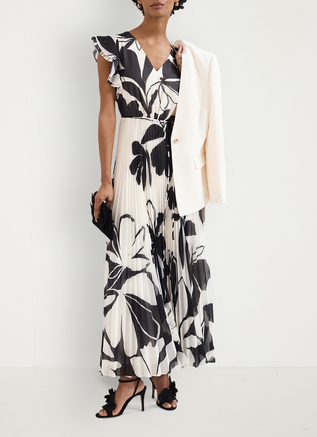 Phase Eight Uma maxi jurk met strikceintuur en print - voorkant 7 zwart