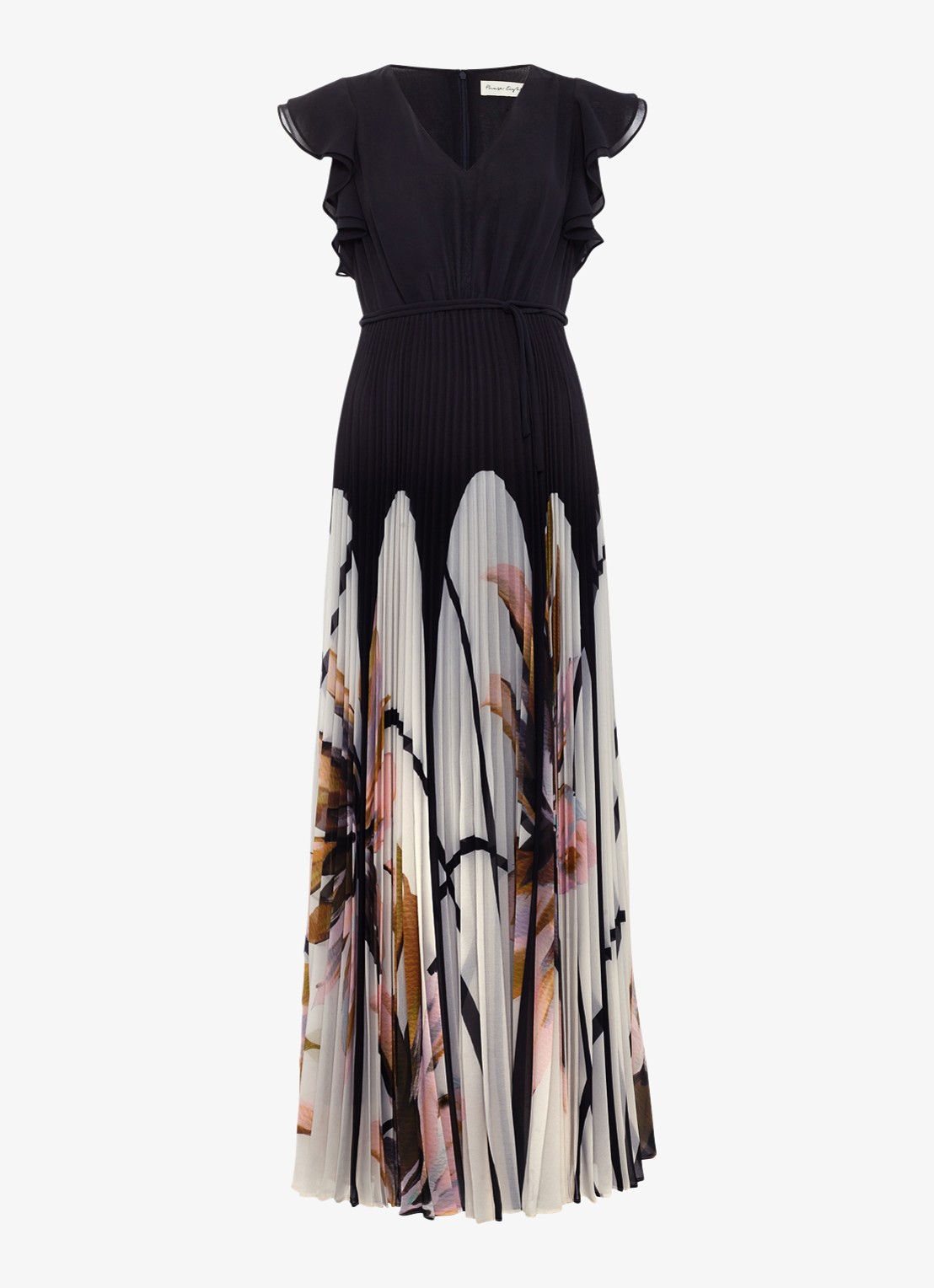 Phase Eight Uma maxi jurk met V-hals en plooien - voorkant zwart