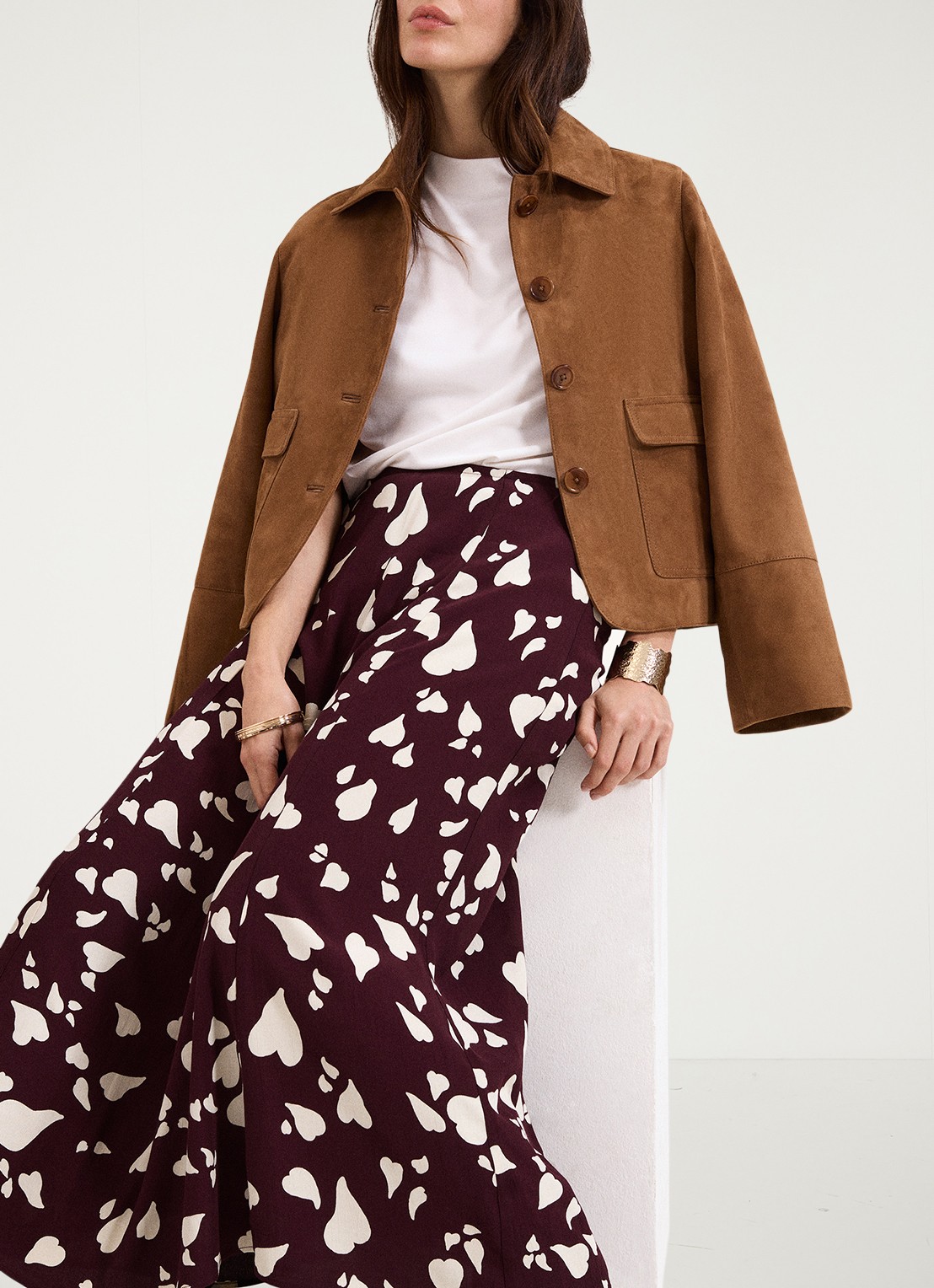 Phase Eight Valentina A-lijn maxi rok met grafische print - detail 5 bordeauxrood