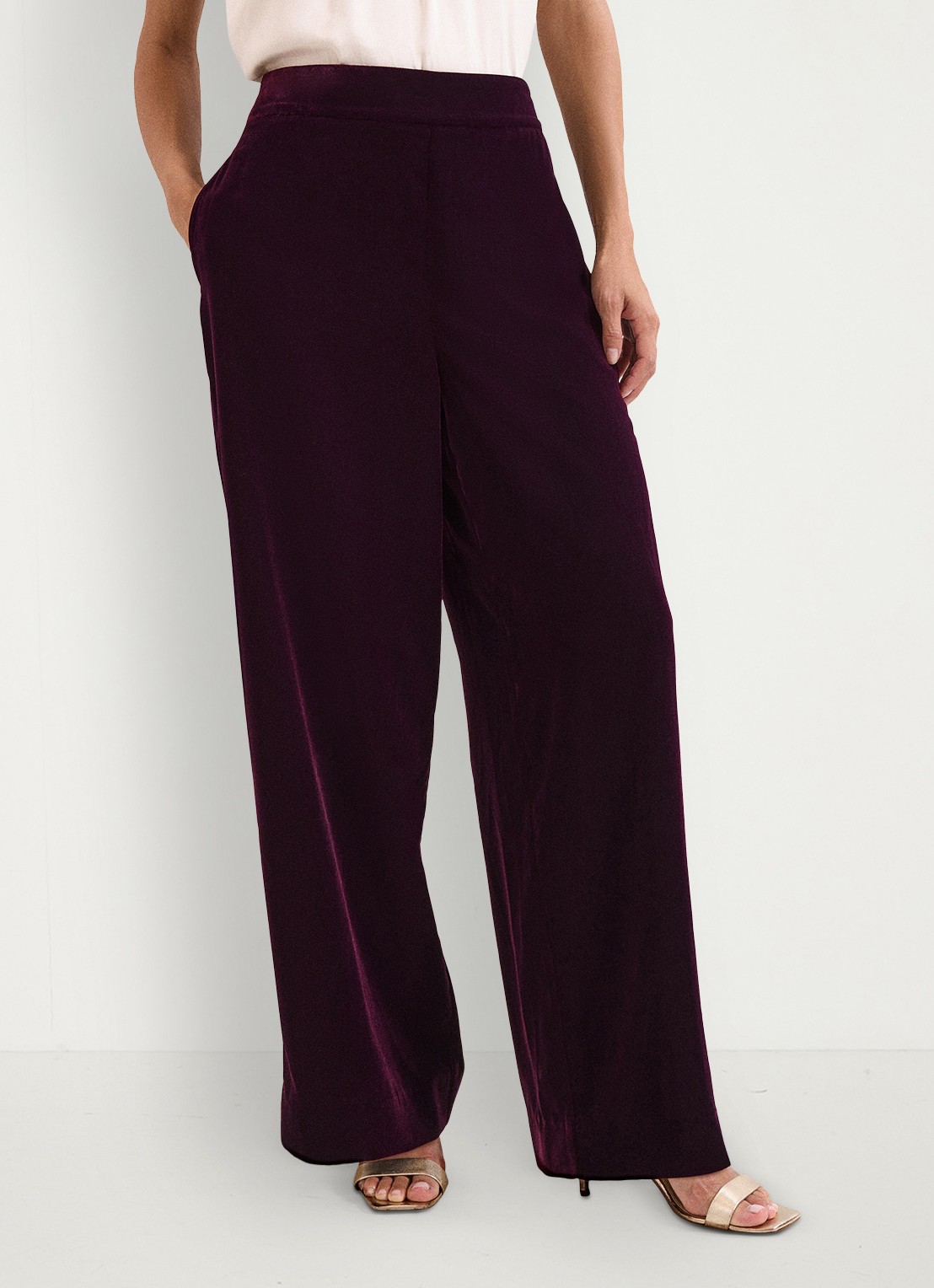 Phase Eight Valentina high waist loose fit pantalon van fluweel - detail 3 paars