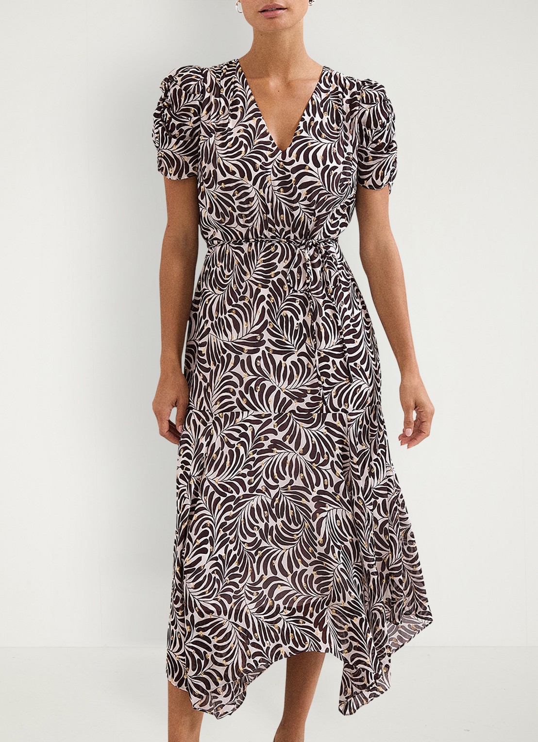 Phase Eight Verity midi jurk met pofmouwen - detail 4 bruin