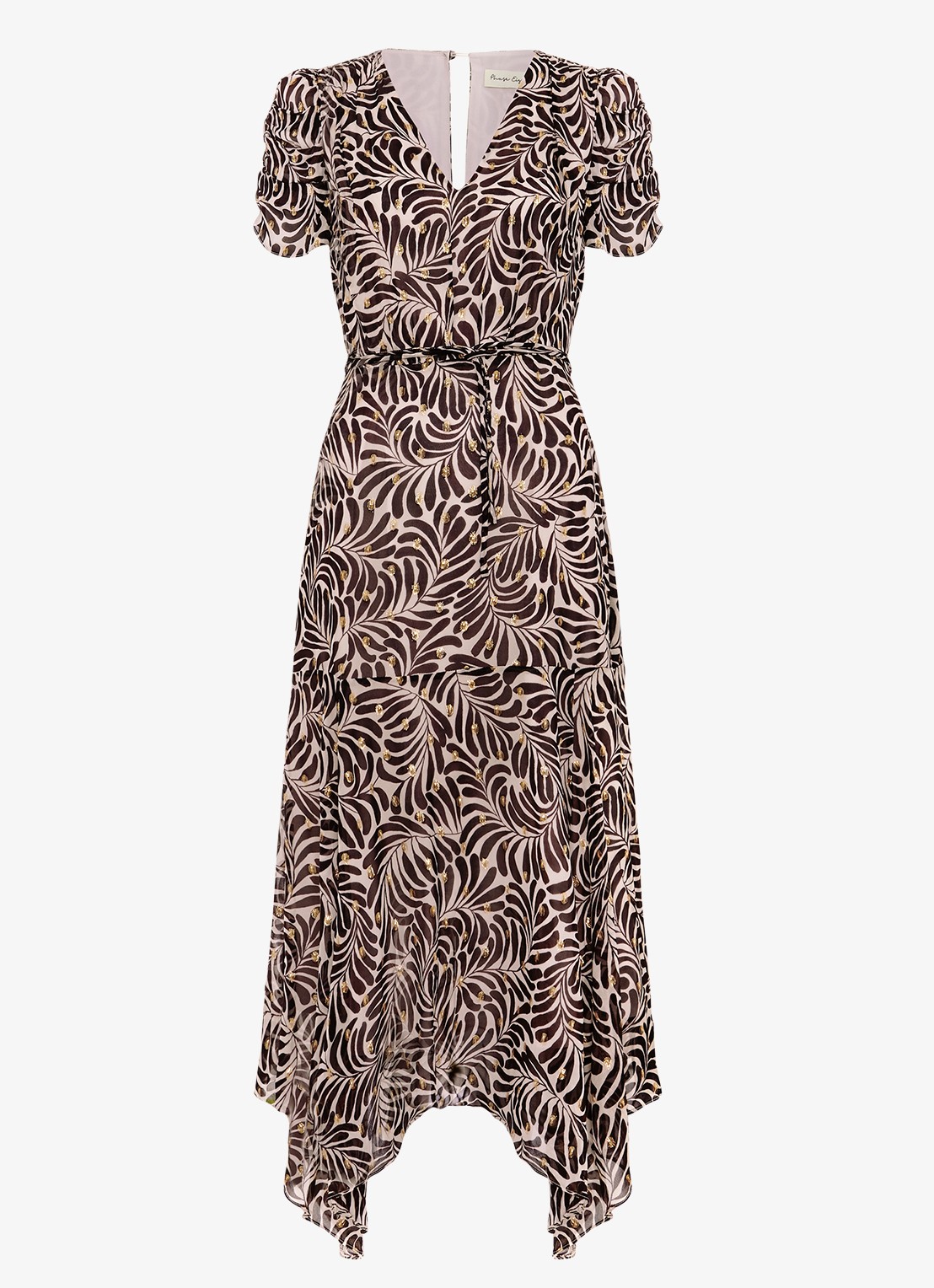 Phase Eight Verity midi jurk met pofmouwen - voorkant 2 bruin