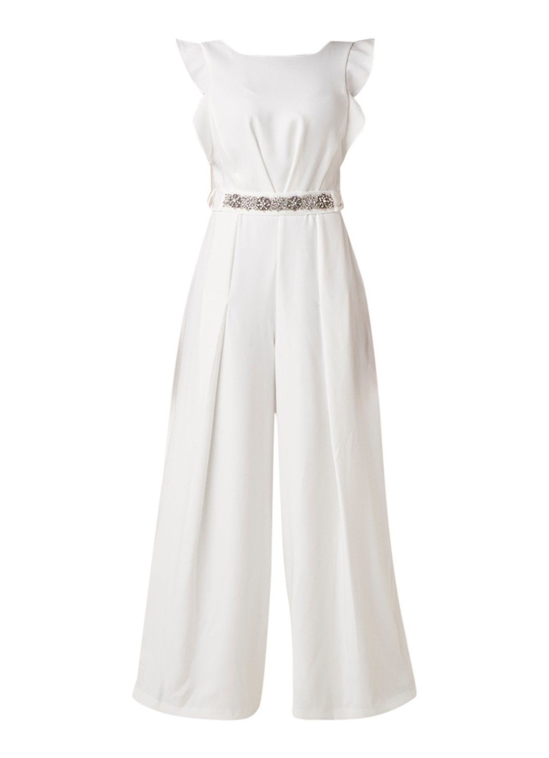 Phase Eight Victoriana bruids jumpsuit met strass-decoratie en strikceintuur - voorkant 3 ivoor