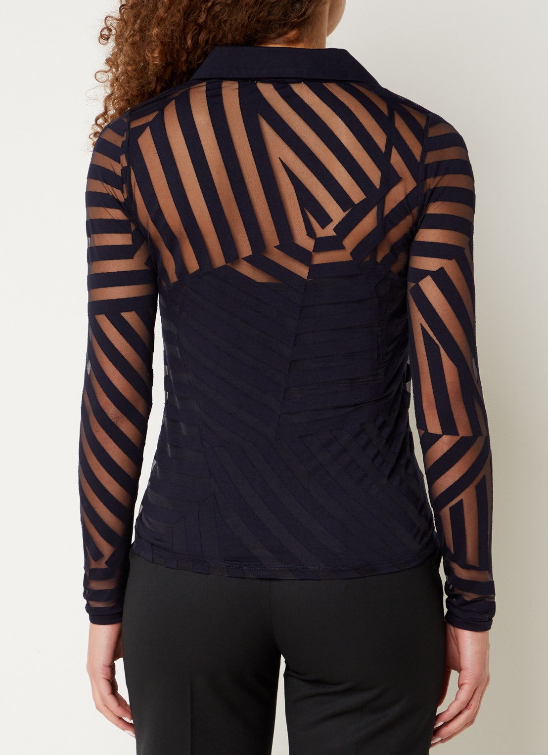 Phase Eight Vida Burnout semi-transparante top met knoopdetail en streepprint - achterkant 4 donkerblauw