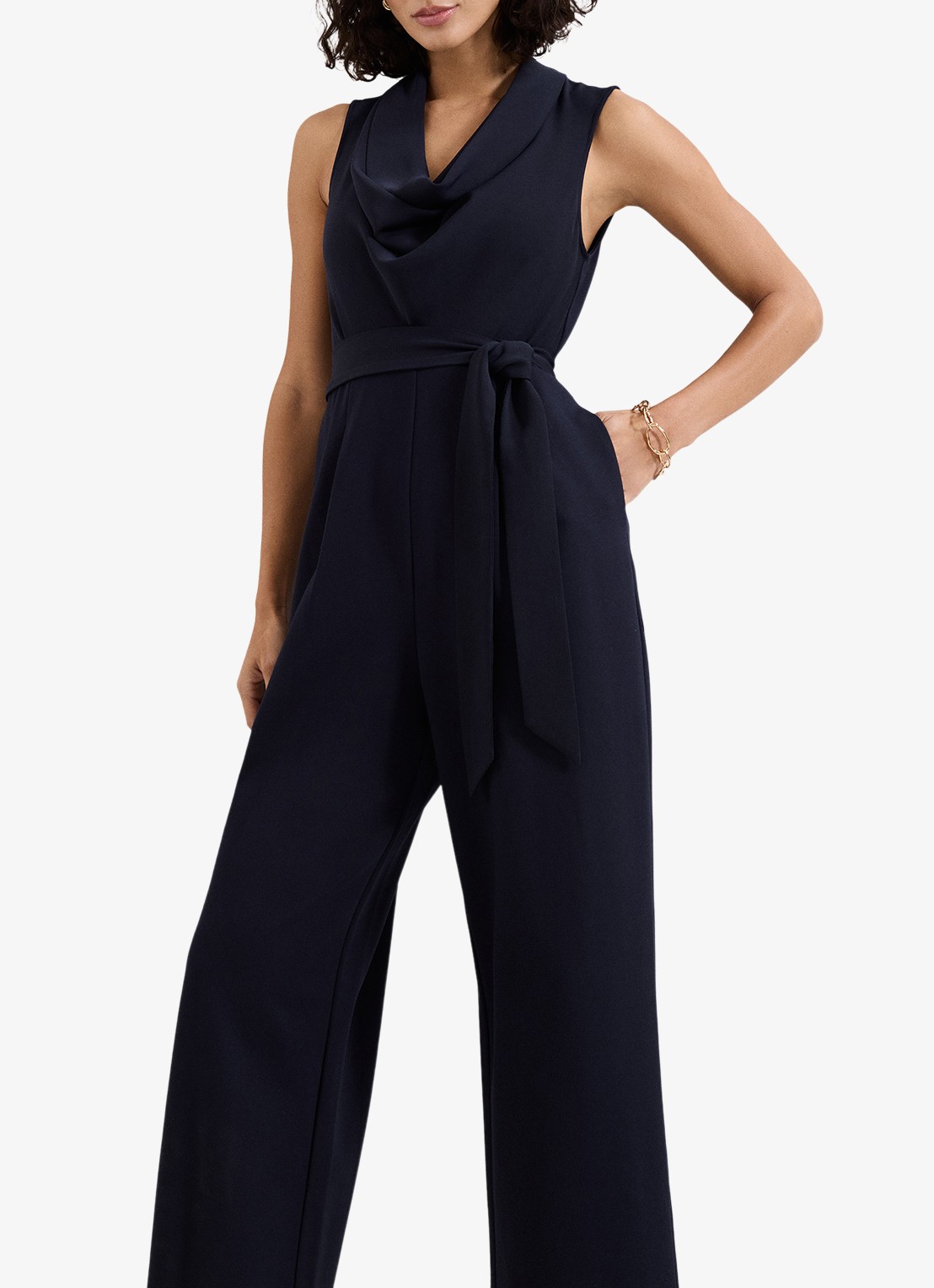 Phase Eight Wide fit jumpsuit met strikceintuur - detail donkerblauw