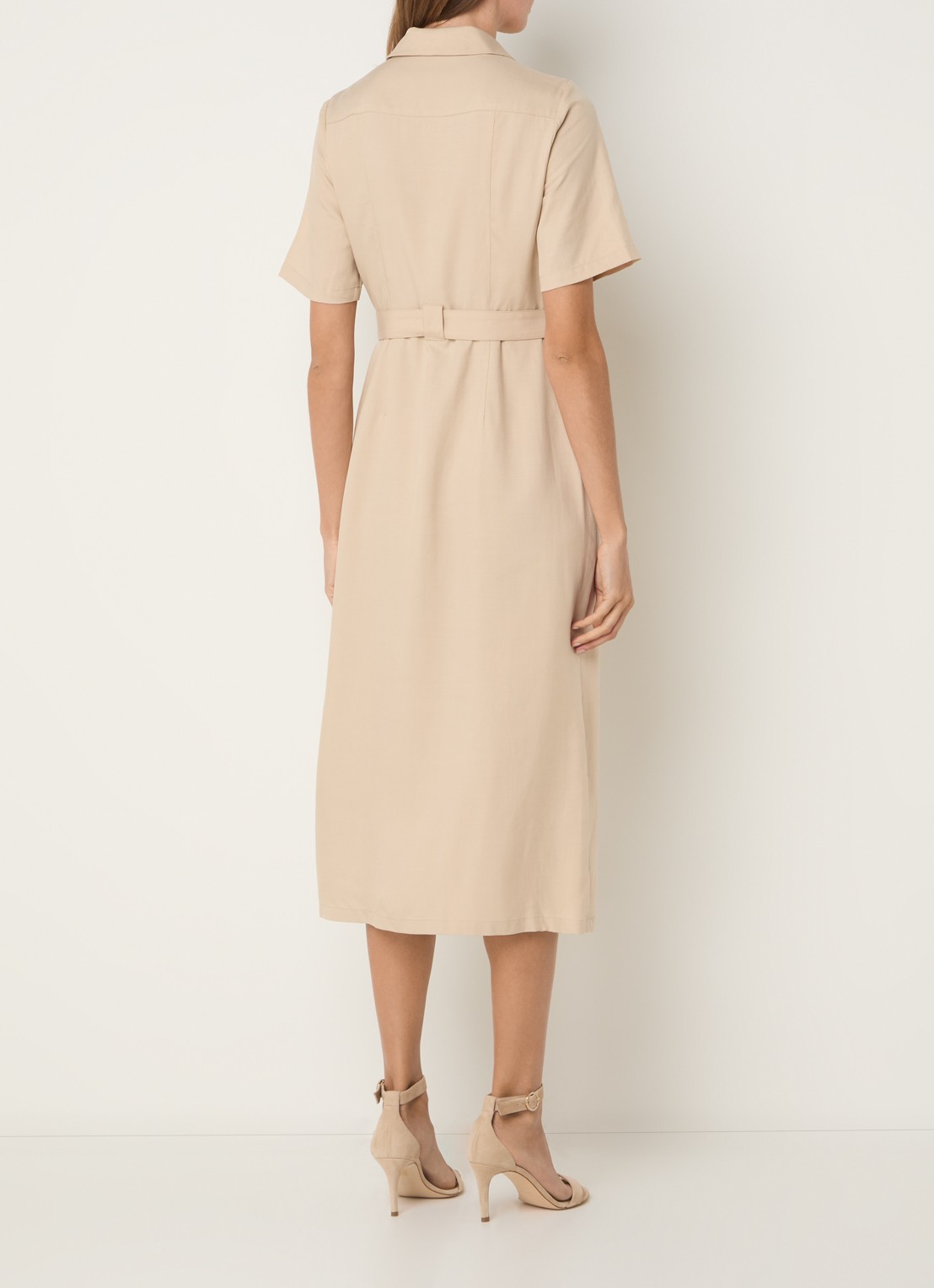 Phase Eight Willow midi blousejurk  met ceintuur - achterkant beige