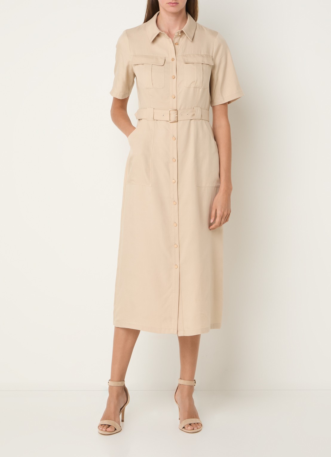 Phase Eight Willow midi blousejurk  met ceintuur - detail 4 beige