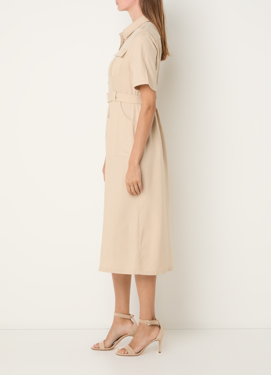 Phase Eight Willow midi blousejurk  met ceintuur - voorkant 3 beige