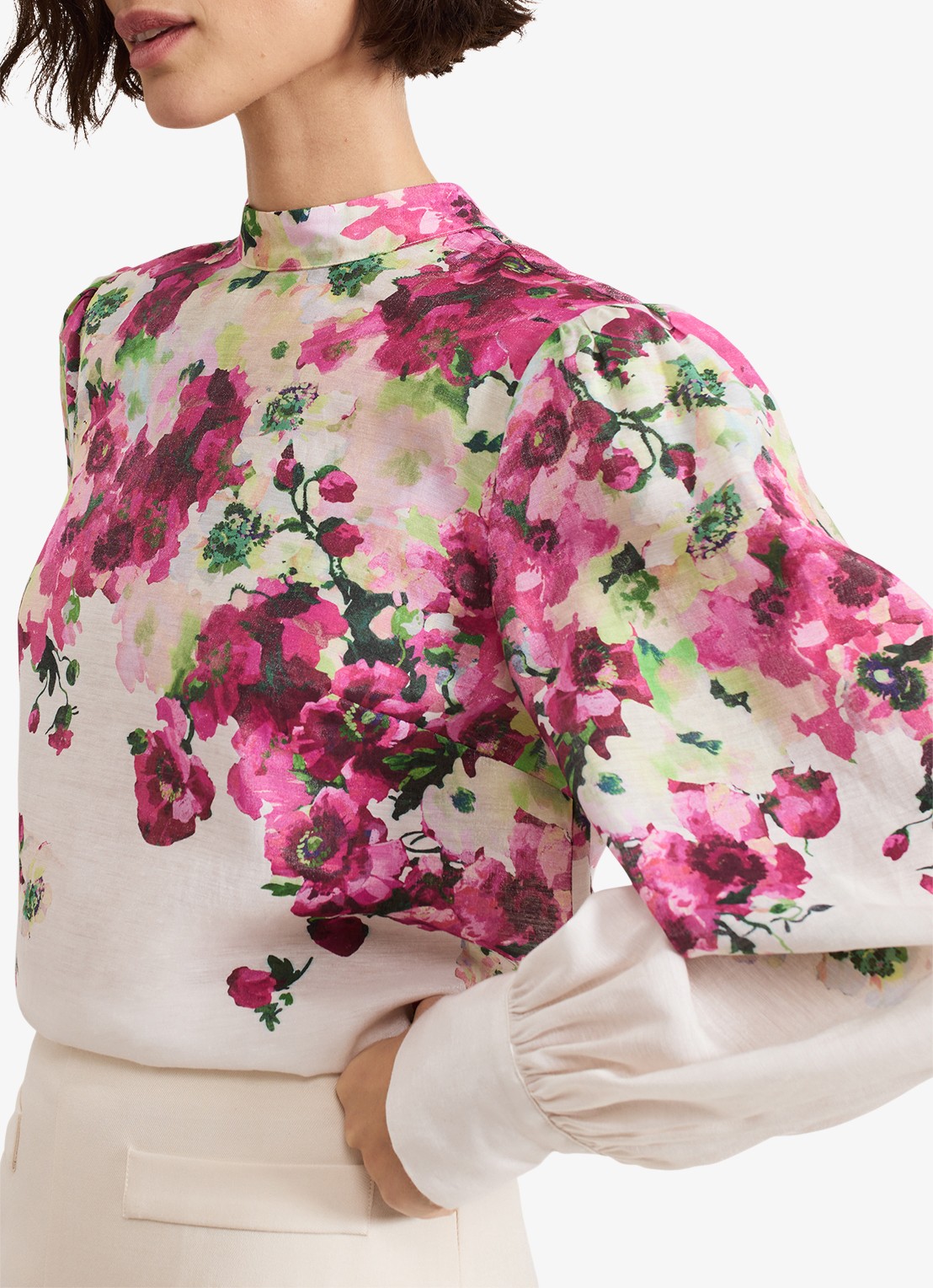 Phase Eight Winnie top in linnenblend met bloemenprint - detail 2 ivoor