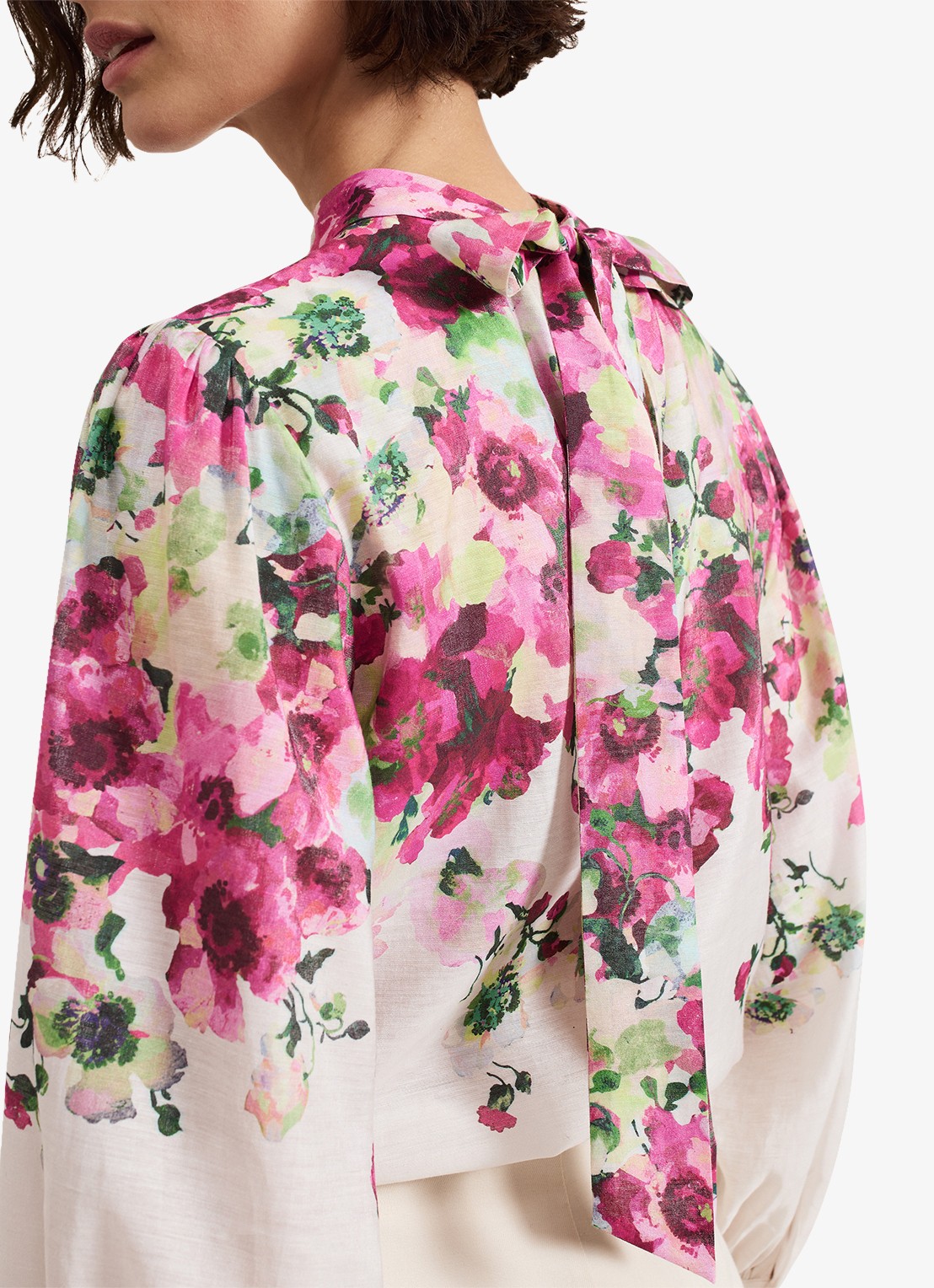 Phase Eight Winnie top in linnenblend met bloemenprint - detail 4 ivoor