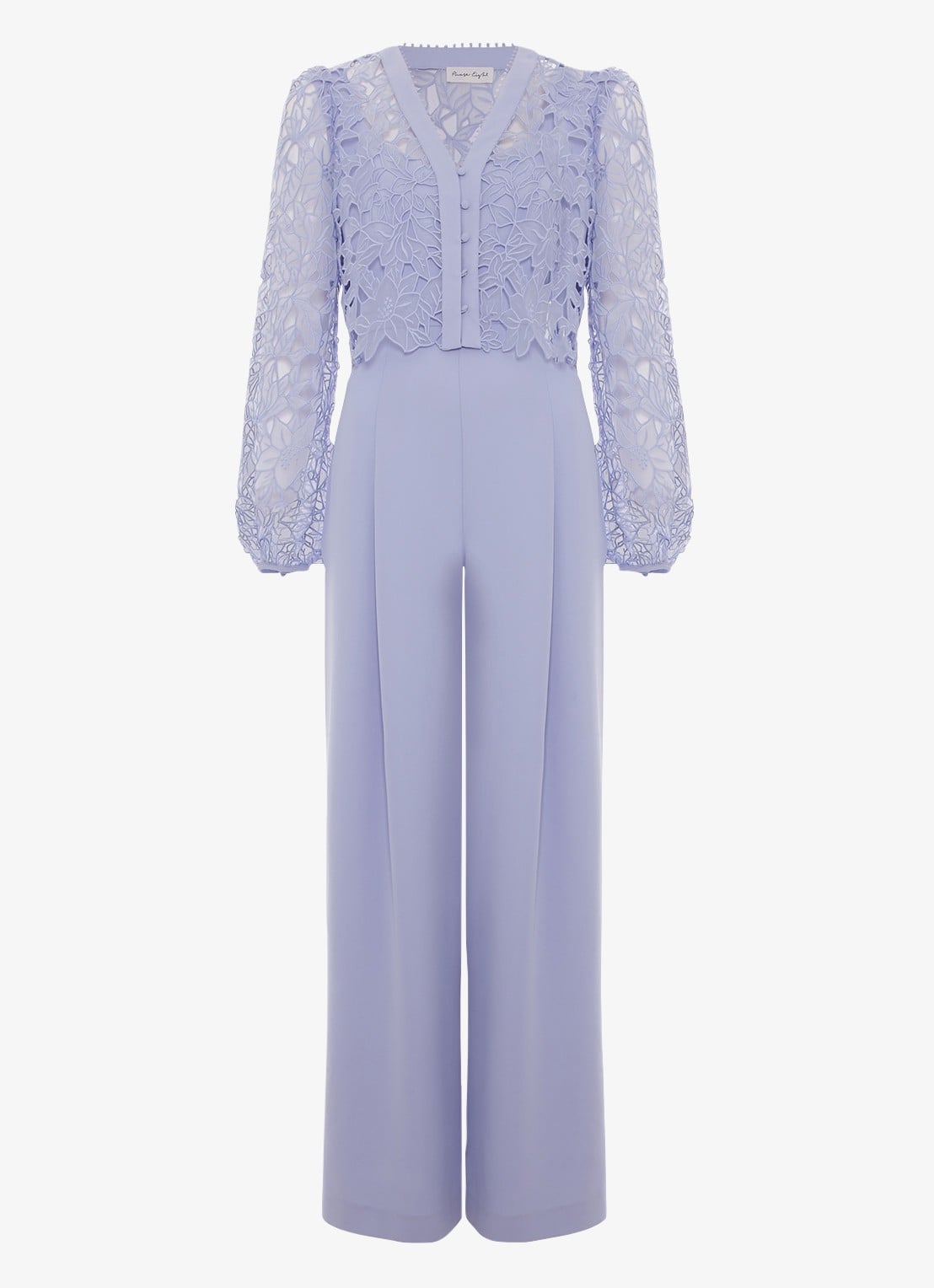 Phase Eight Winona jumpsuit met vest van broderie - voorkant 2 pale blue