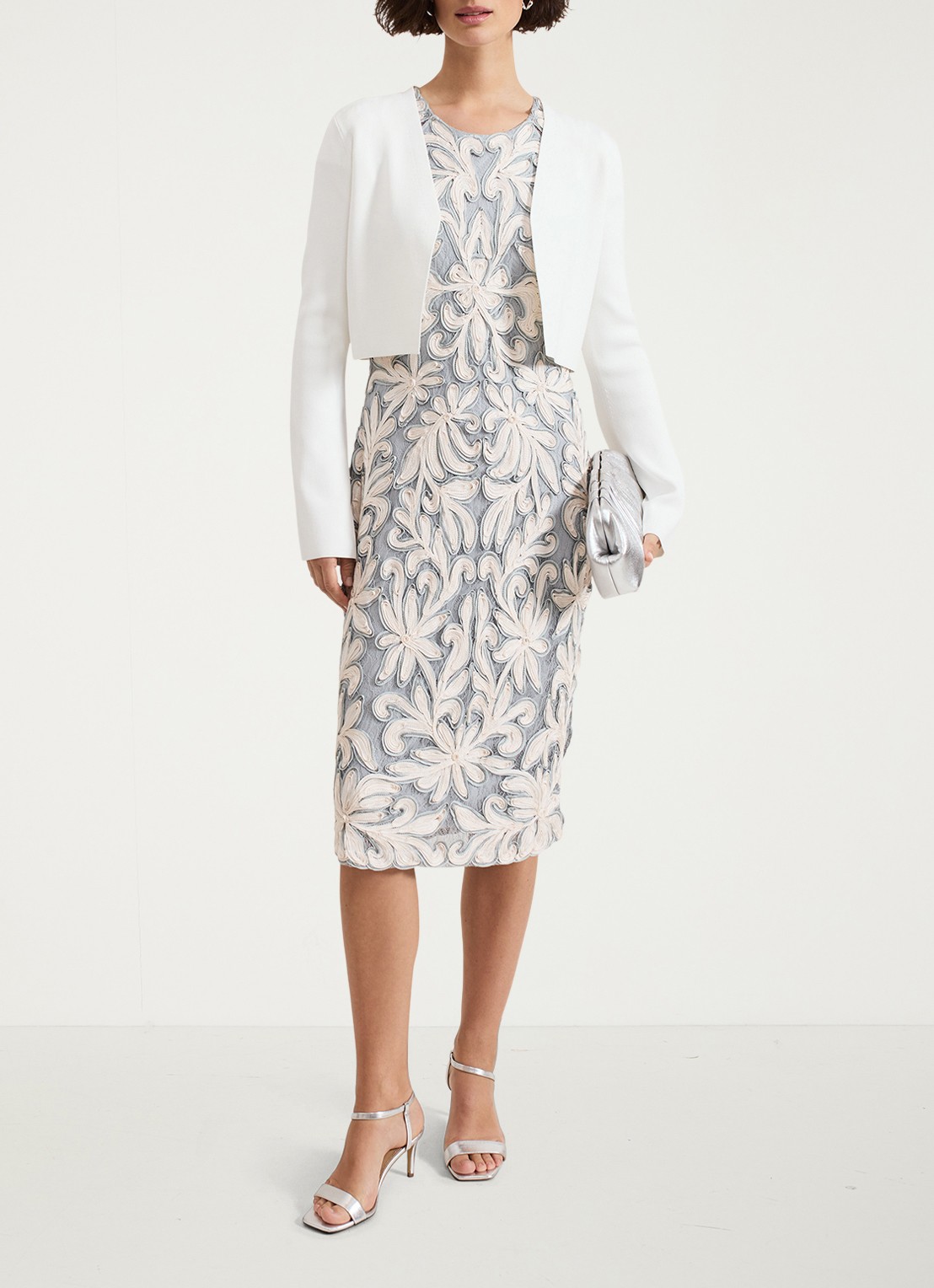 Phase Eight Yasmin bolero met ribstructuur - voorkant 3 wit