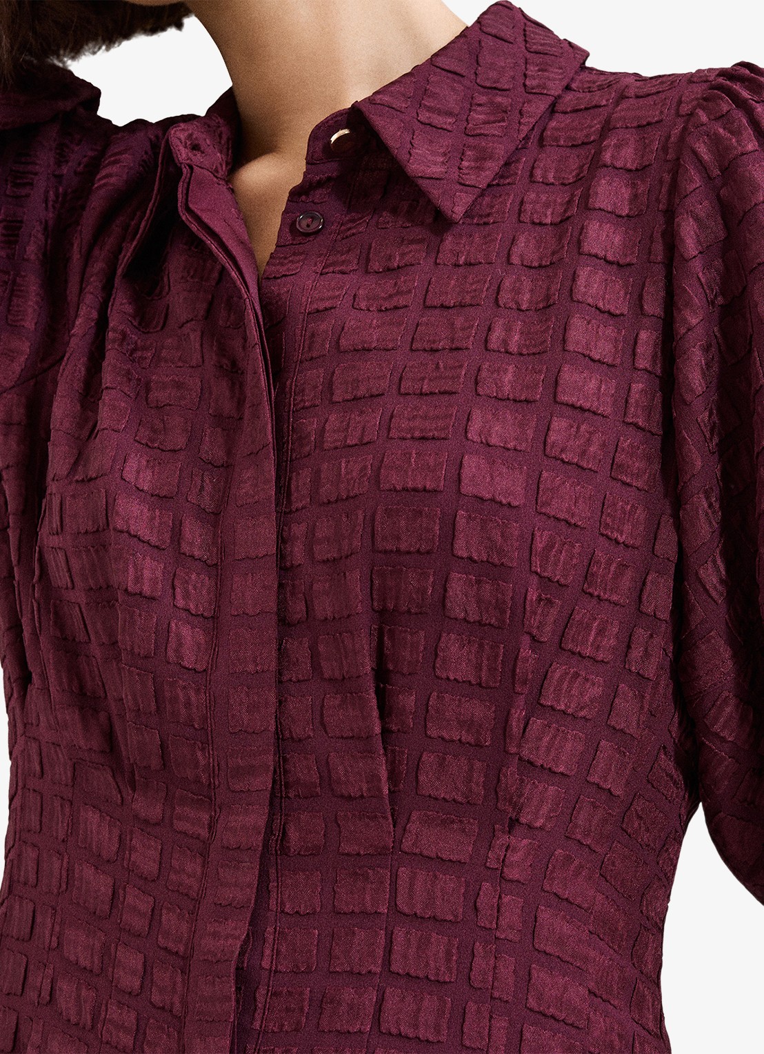 Phase Eight Yasmine midi jurk met pofmouw - detail 3 bordeauxrood