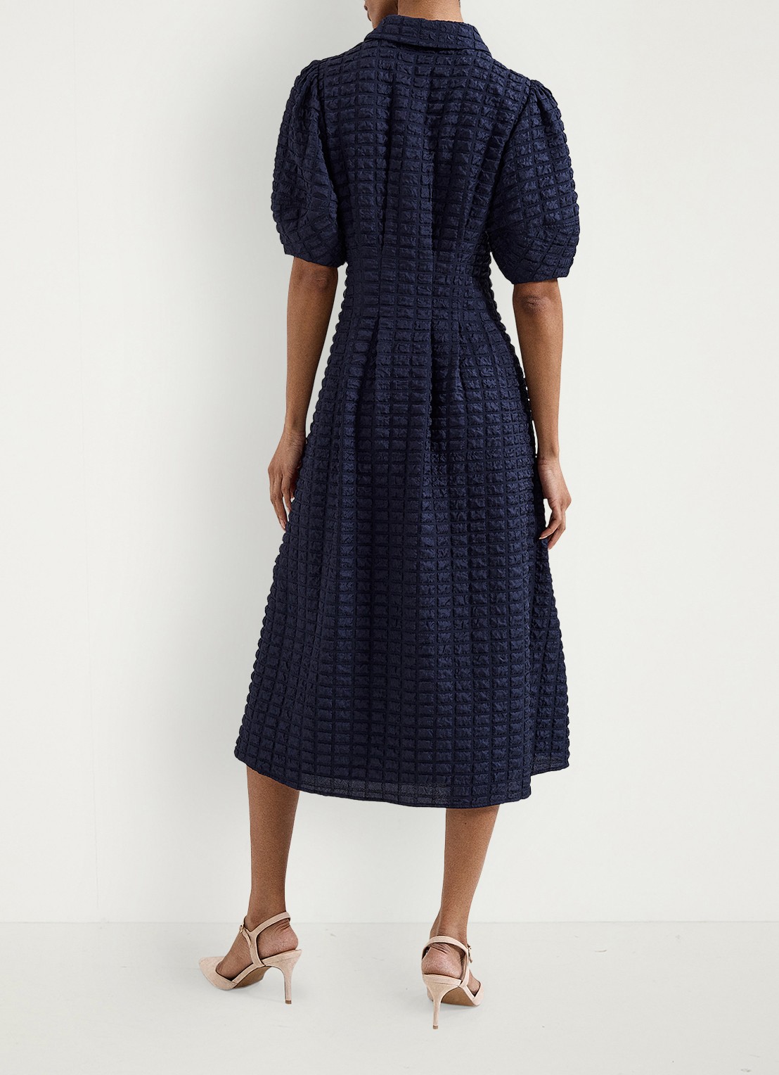 Phase Eight Yasmine midi jurk met pofmouw - achterkant 8 blauw