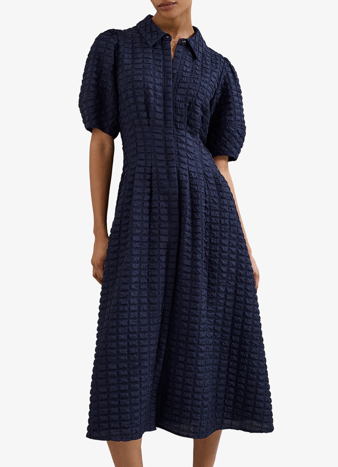 Phase Eight Yasmine midi jurk met pofmouw - detail 3 blauw