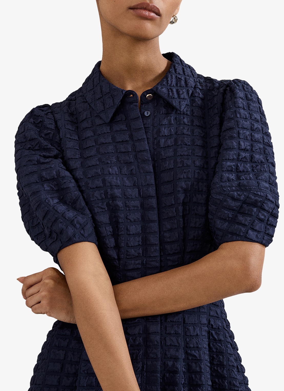 Phase Eight Yasmine midi jurk met pofmouw - detail 4 blauw